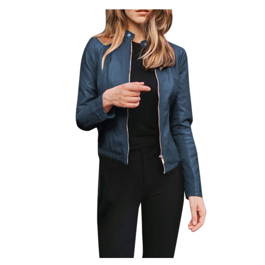 Women's Faux Leather Biker Jacket - Lapel Motor Zip Long-Sleeve Cropped Punk Style Jacket for Riding & Night Out | Perfect for Motorcycle Enthusiasts & Fashion Lovers