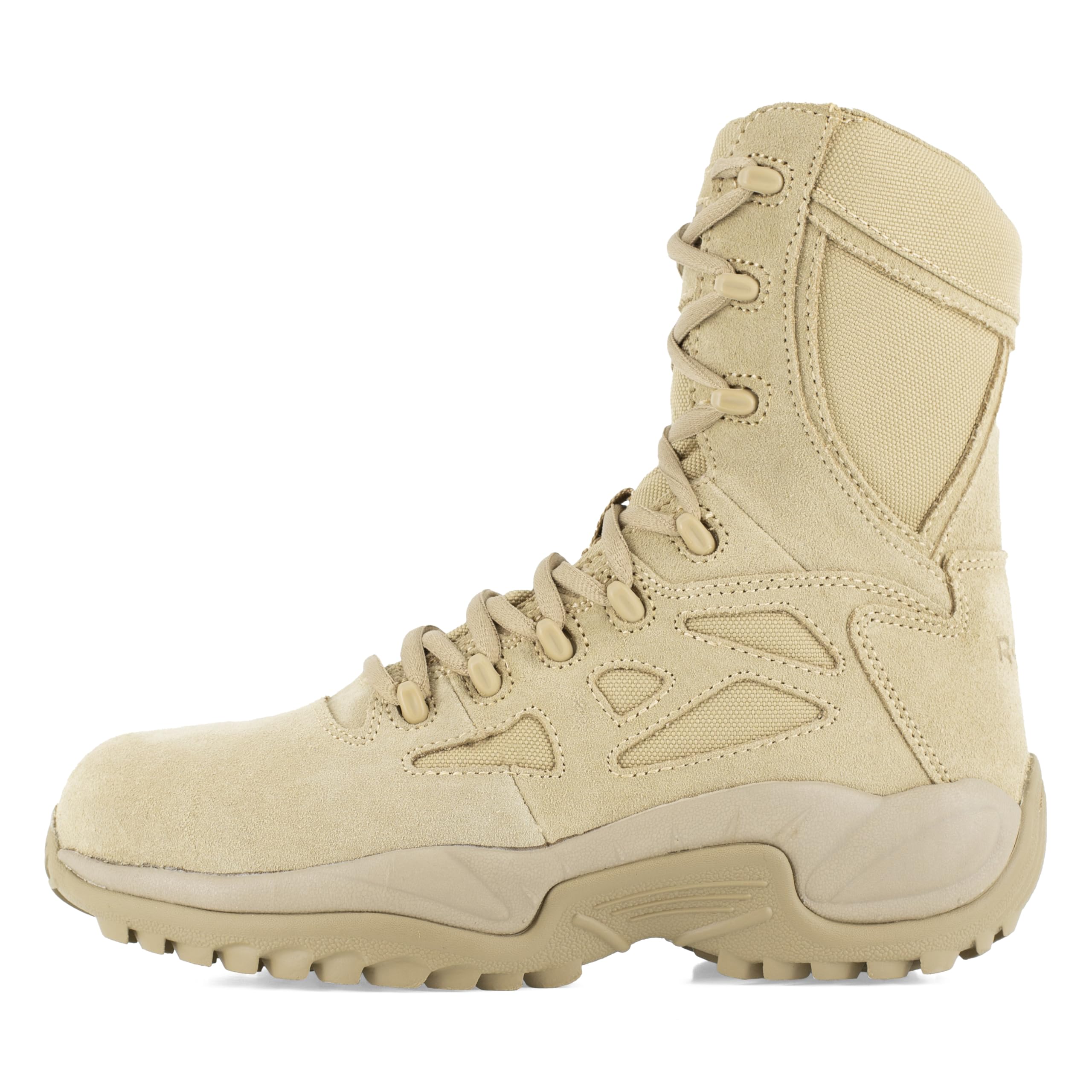 Reebok Work Men's Rapid Response RB 8-Inch Composite Toe Safety Boots with Side Zip - Beige | OSHA Approved Work Shoes for Construction, Warehouse & Outdoor Jobs