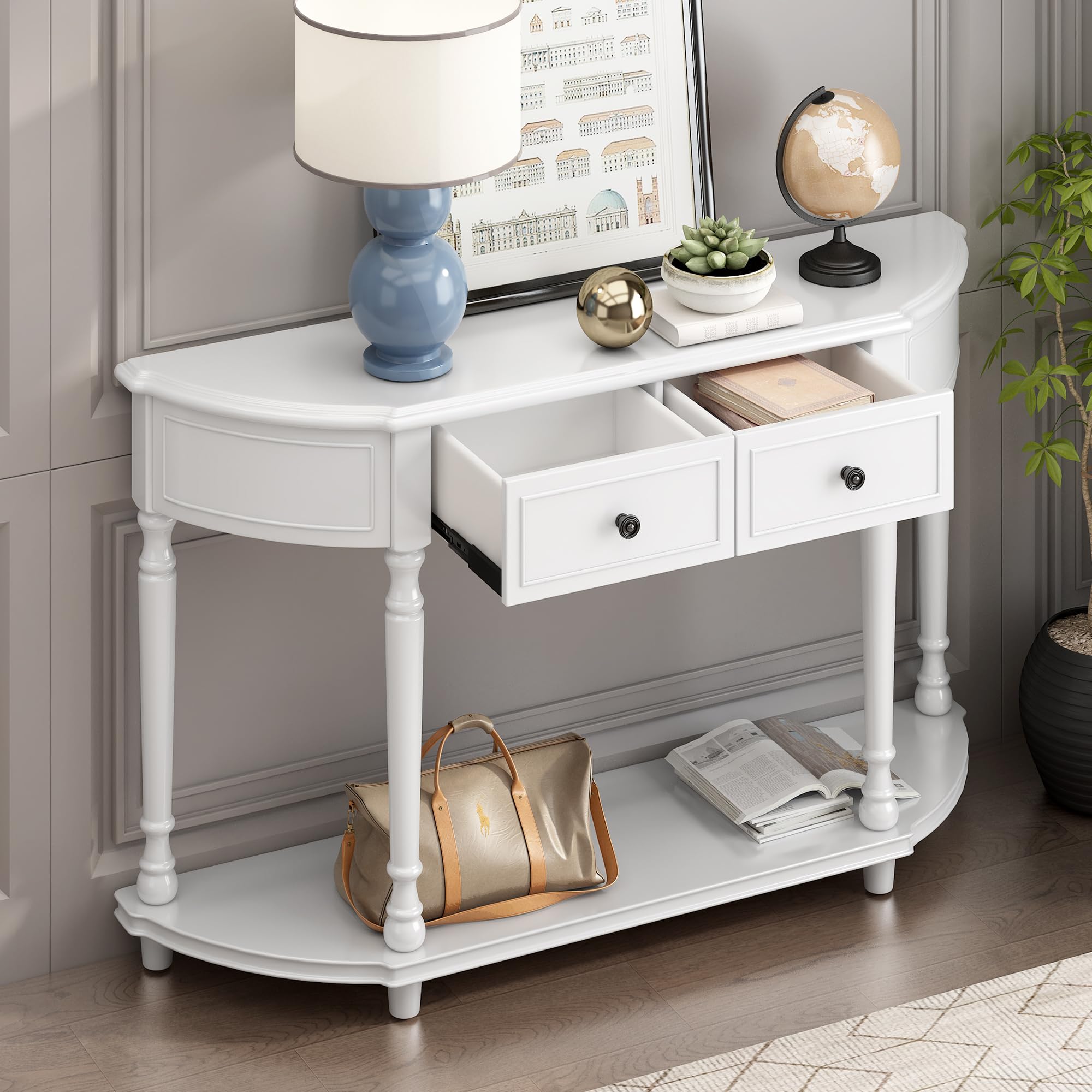 Antique White Solid Wood Console Table - 52