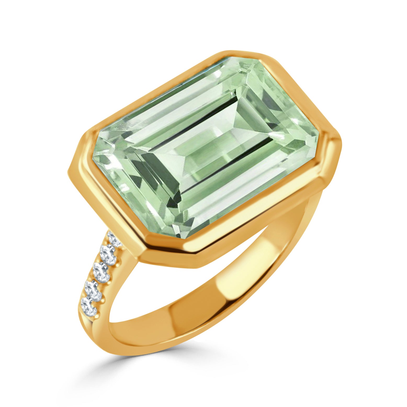 Emerald Cut Green Amethyst & Pavé Diamond 18K Gold Ring for Women - Elegant Wedding, Engagement & Anniversary Jewelry Gift