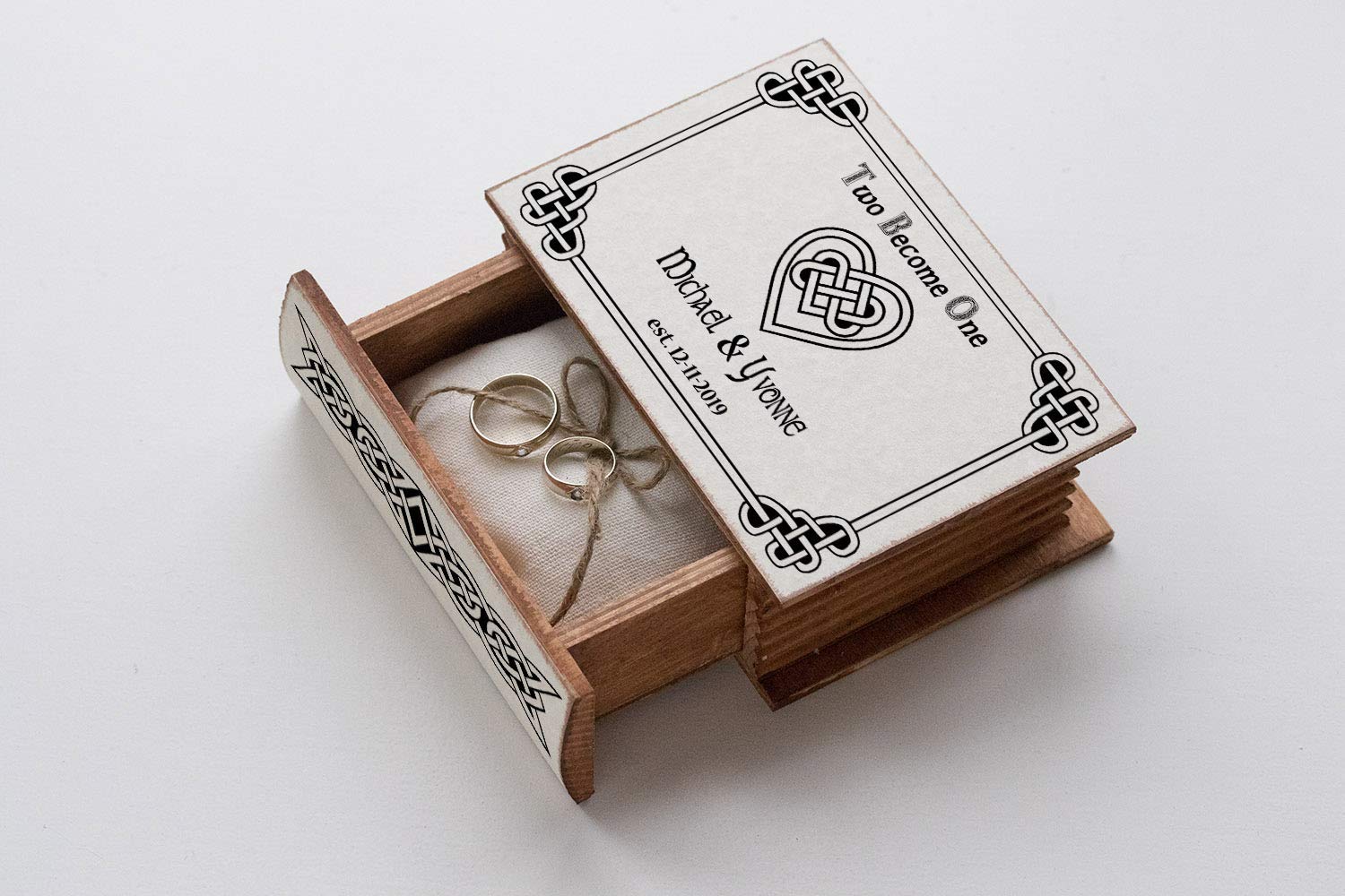 Personalized Celtic Infinity Heart Wedding Ring Box - Custom Engraved Ring Bearer Box for Engagement & Wedding Ceremonies - Perfect for Ring Bearer Pillow, Vows Exchange & Romantic Proposals