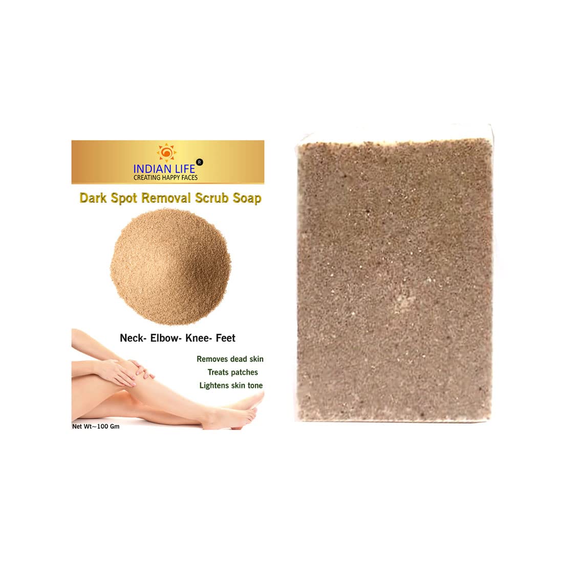 Indianlife Dark Spot Removal Scrub Soap for Neck, Elbow, Knee & Feet - 300g (3x100g) | Brightening Body Wash for Hyperpigmentation & Uneven Skin Tone | Perfect for Daily Skincare Routine & Post-Sun Care