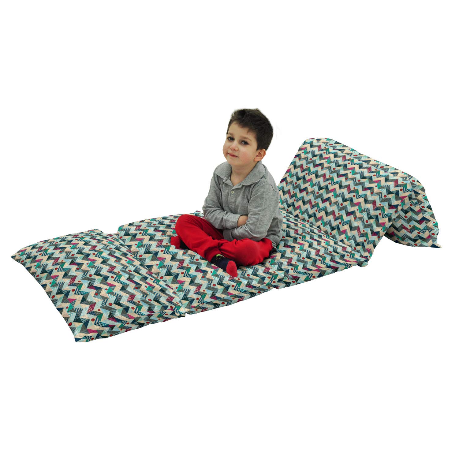 Ambesonne Chevron Floor Pillow Lounger Cover - Vintage Patchwork Design with Retro Buttons, 88