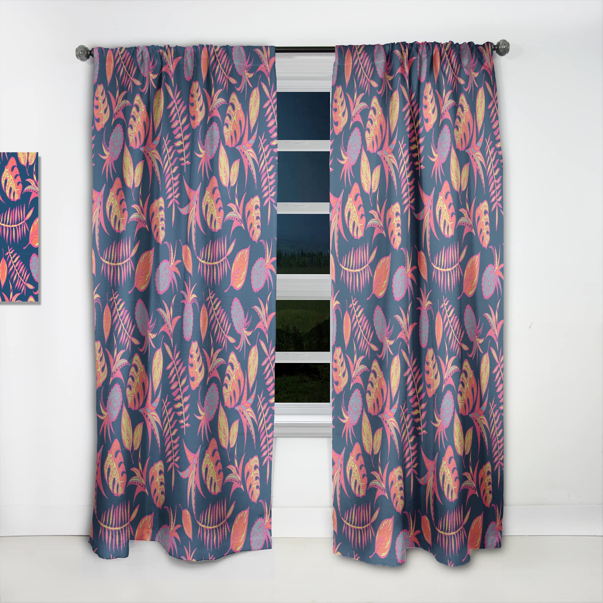 DesignQ Thermal Insulated Cartoon Tropical Pattern Curtains - Single Panel 52x84 Inches - Blackout Drapes for Bedroom & Living Room - Perfect for Kids Room, Nursery, and Tropical Themed Decor