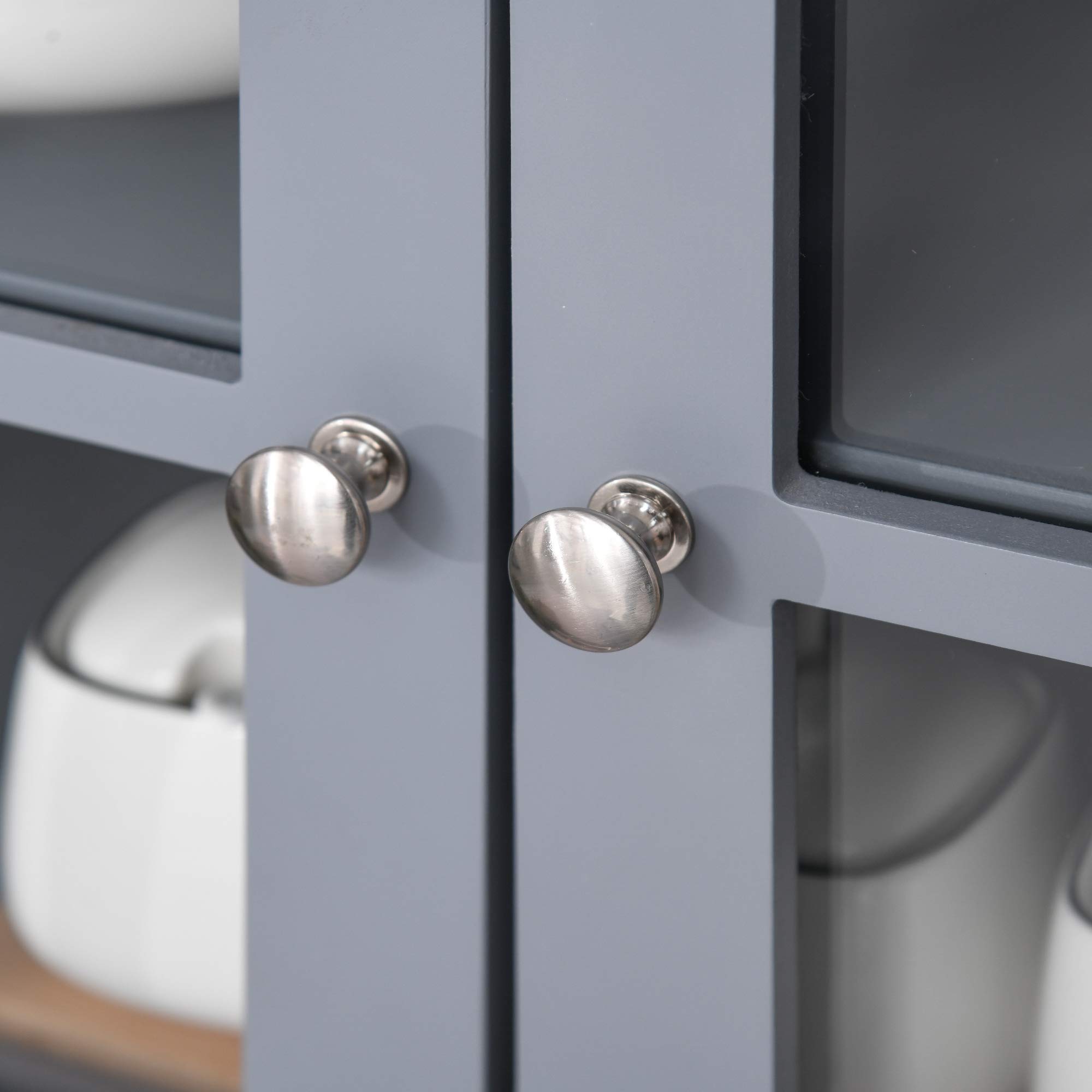 HOMCOM Elegant Buffet Hutch with Glass Doors - Kitchen Pantry Storage Cabinet with Drawers & Microwave Space, Grey - Perfect for Dining Room Storage & Small Kitchen Organization