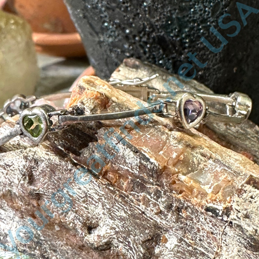 Sterling Silver Heart Gemstone Bracelet - Vintage Style Dainty Jewelry for Women, Perfect for Valentine's Day Gifts, Anniversary & Everyday Wear