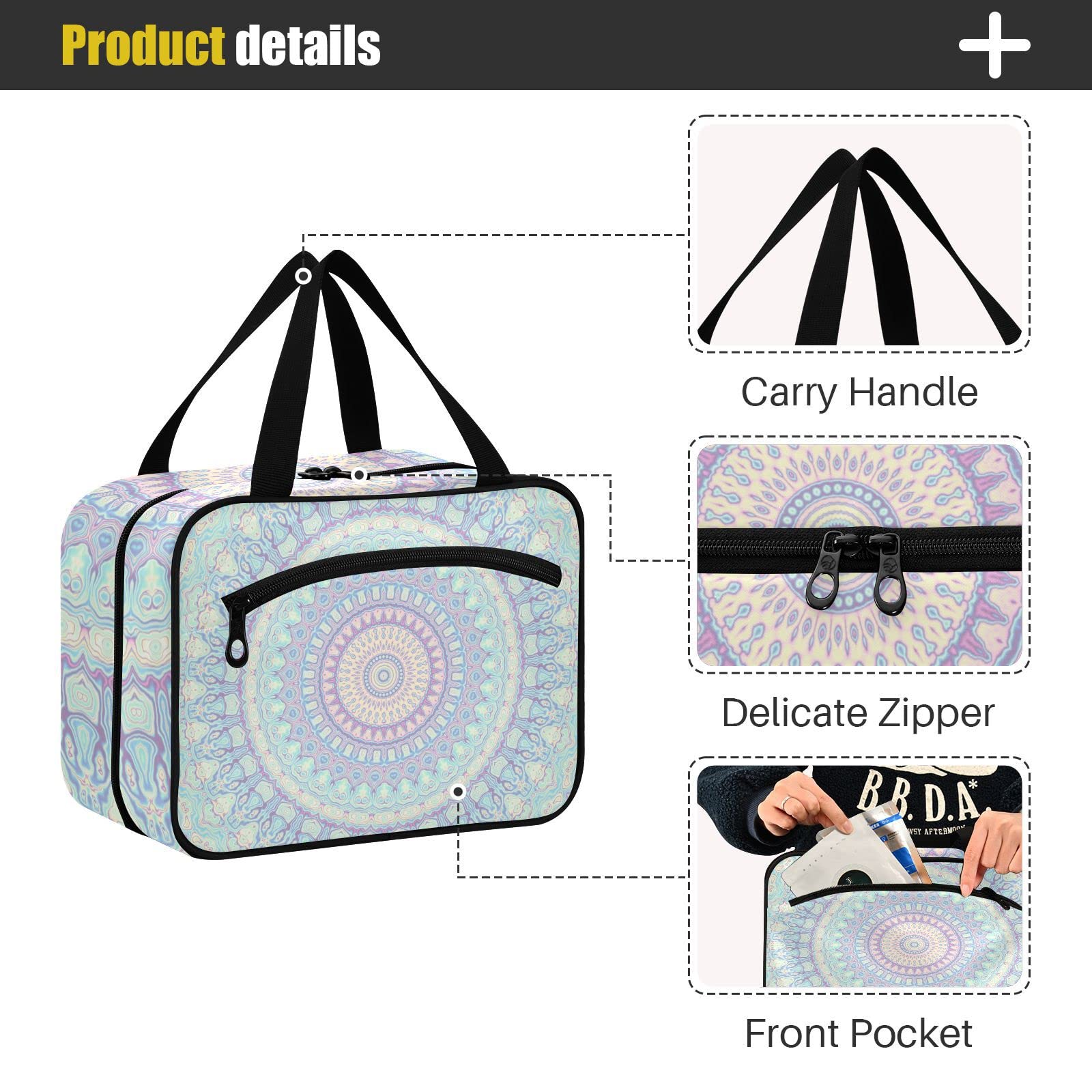 Large Travel Toiletry Bag for Women - Waterproof Hanging Cosmetic Organizer with Mandala Design | Perfect for Vacation, Gym, Camping & Business Trips