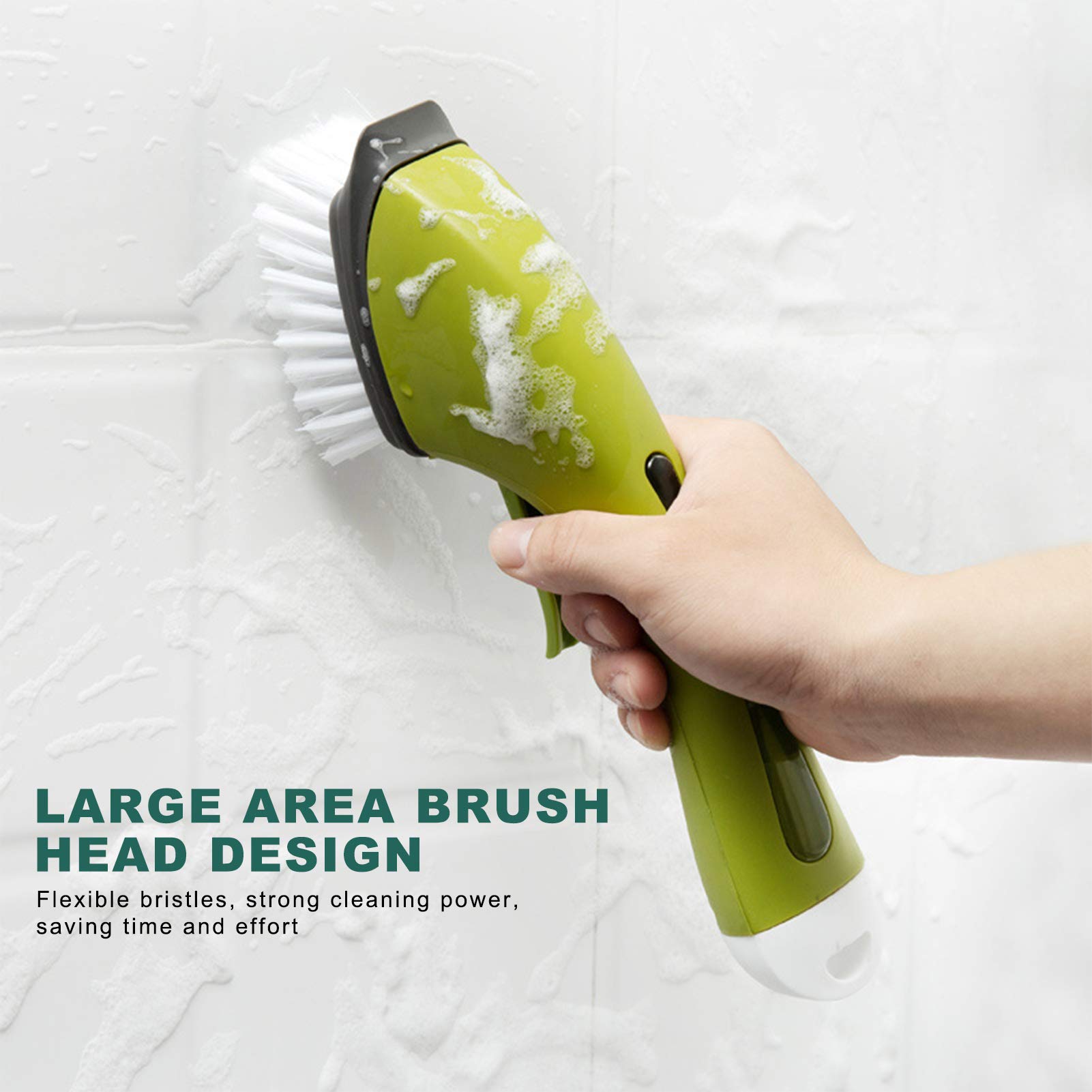 Long Handle Pot Cleaning Brush with Soap Dispenser - Kitchen Scrub Brush for Pans, Pots, Sink & Dish Washing - Ergonomic Green Dish Brush for Easy Cleaning (Perfect for Non-Stick Cookware & Deep Cleaning)