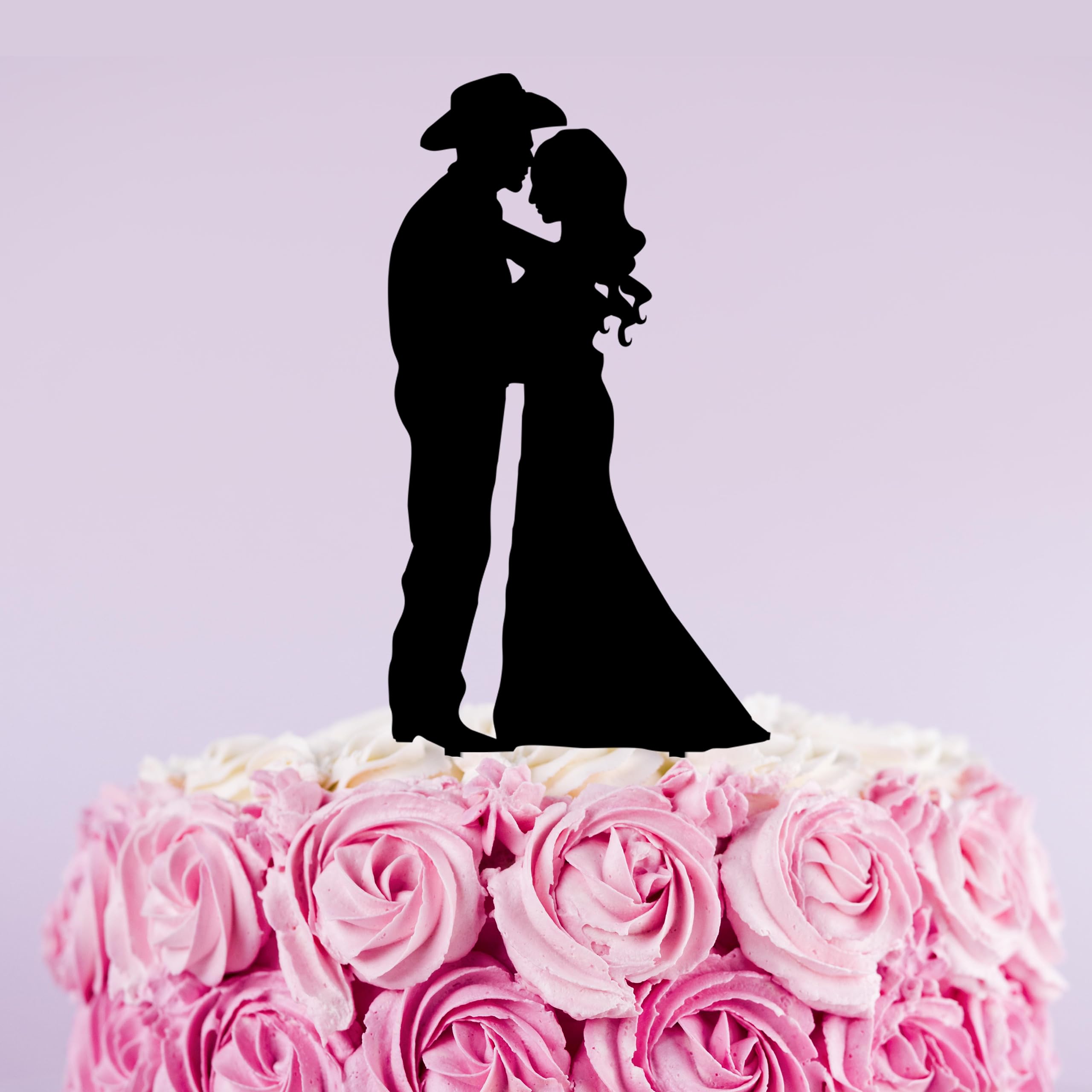 Western Cowboy Wedding Cake Topper - Personalized Bride and Groom Silhouette for Country Western Weddings | Rustic Cake Decoration for Anniversary & Engagement Parties