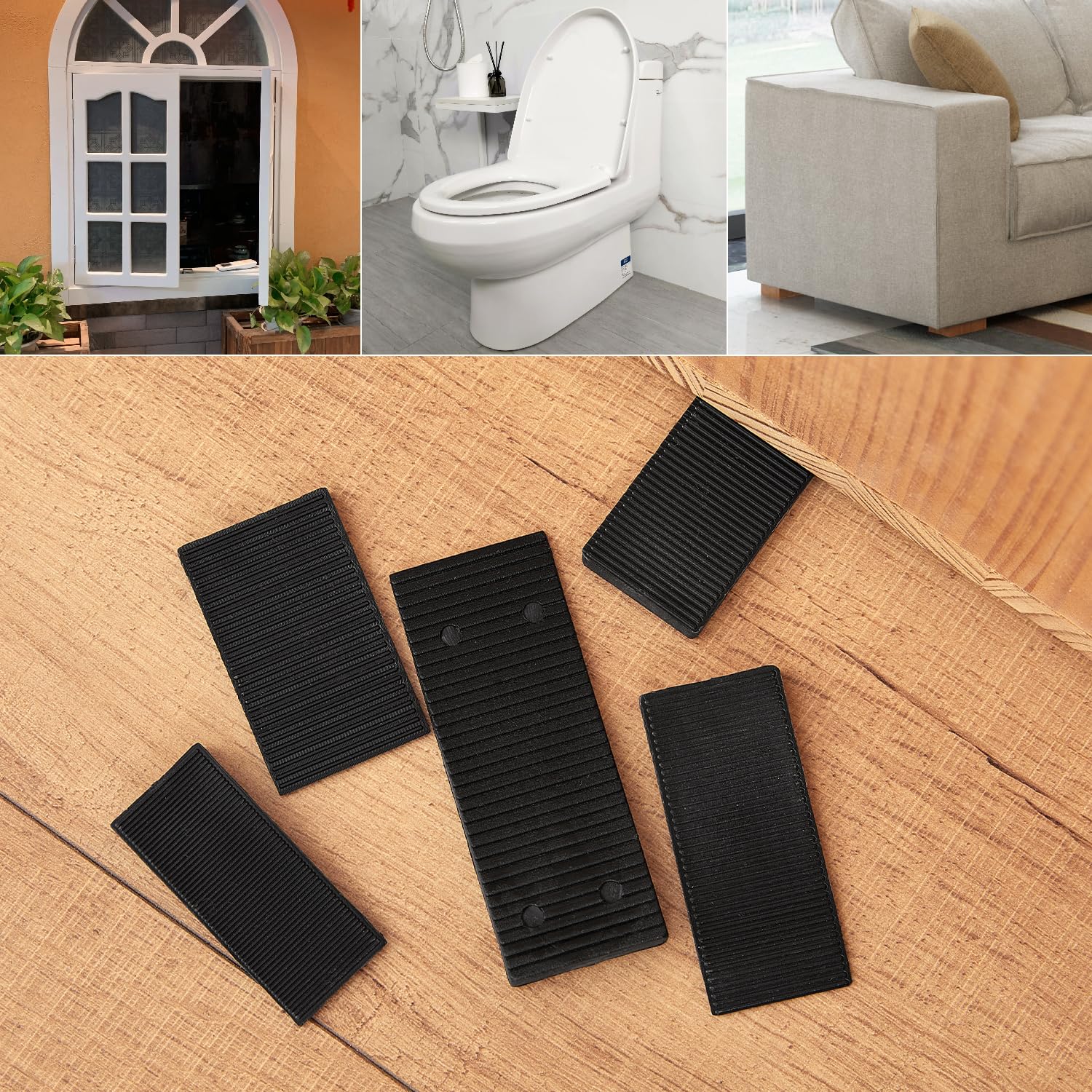 24 Pack Black Heavy Duty Plastic Furniture Leveling Shims - High Weight Capacity, Easy to Cut & Snap - Perfect for Toilets, Doors, Windows, Sheds & Tables - DIY Home Improvement & Construction Projects