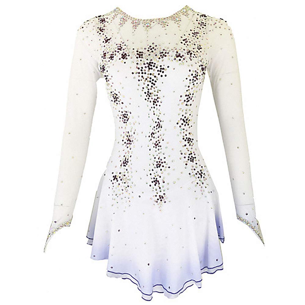 Elegant Purple & Yellow Halo Dye Spandex Ice Skating Dress with Handmade Crystals - Long Sleeve Figure Skating Costume for Competitions & Performances