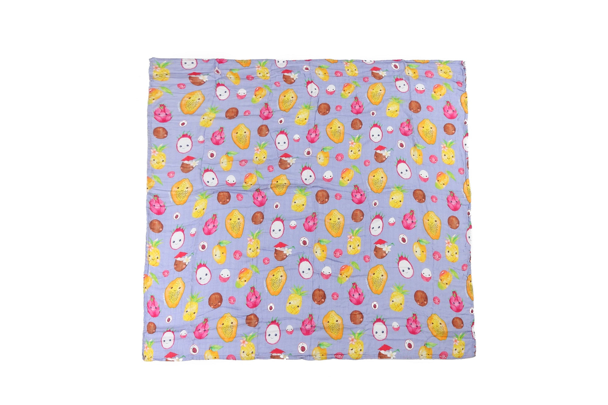 Hawaiian Fruit Print Baby Muslin Swaddle Blanket - Soft Lavender Swaddling Wrap for Newborns & Infants - Perfect for Nursery, Sleep, and Travel
