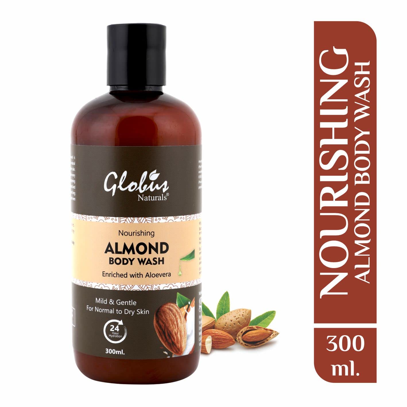 Globus Naturals Nourishing Almond Milk Body Wash 300ml - Hydrating & Moisturizing Shower Gel for Dry Skin - Perfect for Daily Use in Bath & Shower Routine