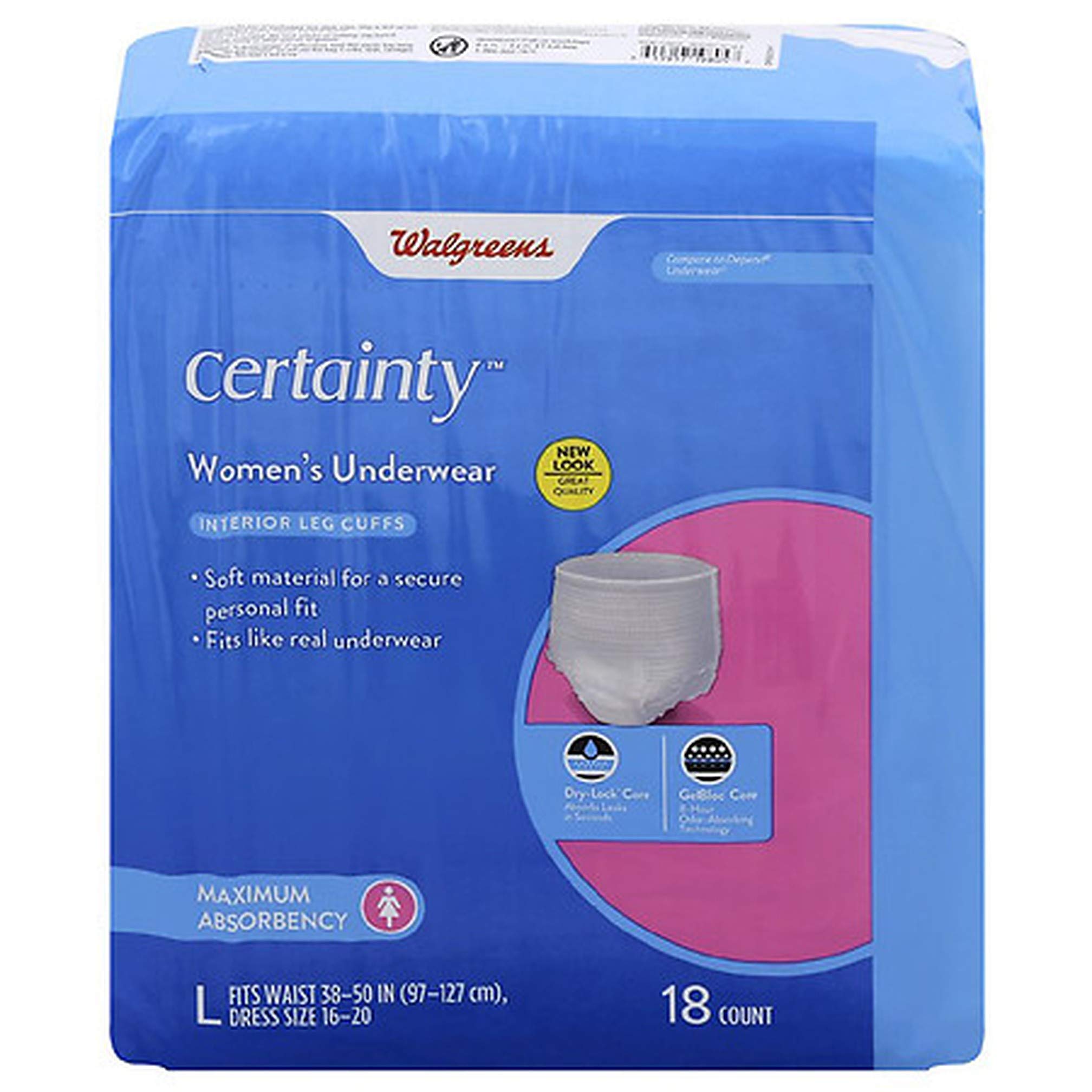 Walgreens Certainty Women's Maximum Absorbency Underwear - Large Size (18 Count, Pack of 4) | Incontinence Protection for Daily Comfort & Active Lifestyle