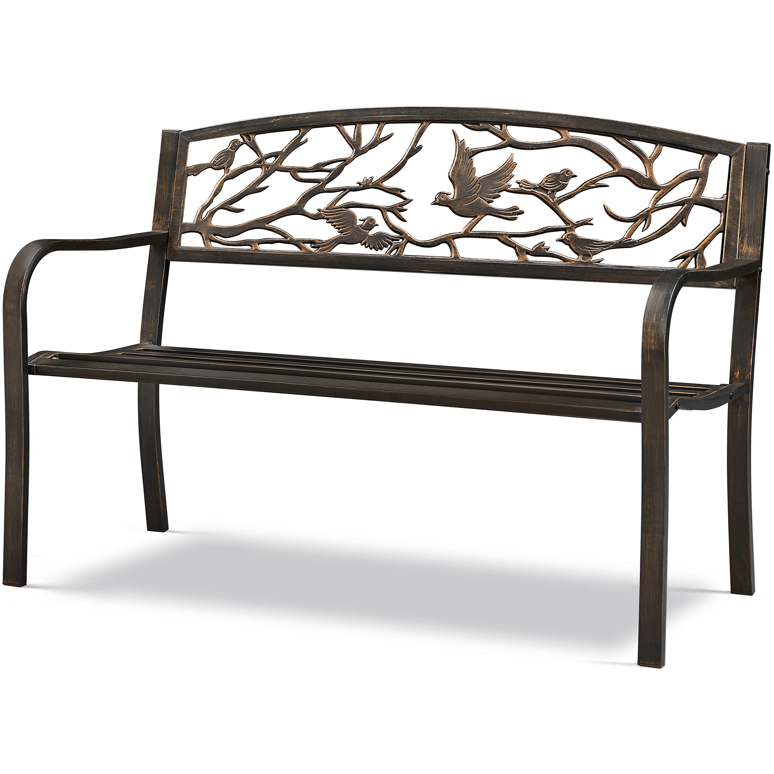 Topeakmart 50 Inch Steel Garden Bench - Outdoor Metal Bench with Backrest & Armrest - Antique Patio Furniture for Yard, Porch, Pathway, Entryway - Perfect for Relaxing, Gardening & Outdoor Decor