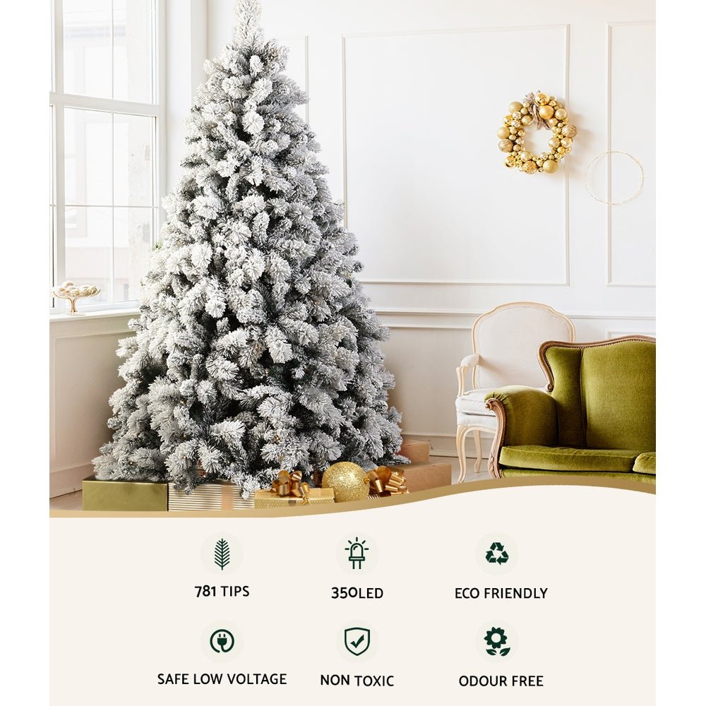 1.8M Pre-Lit Christmas Tree with 350 Warm White LED Lights & Snowy Tips - Artificial Xmas Tree for Living Room, Office Holiday Decor