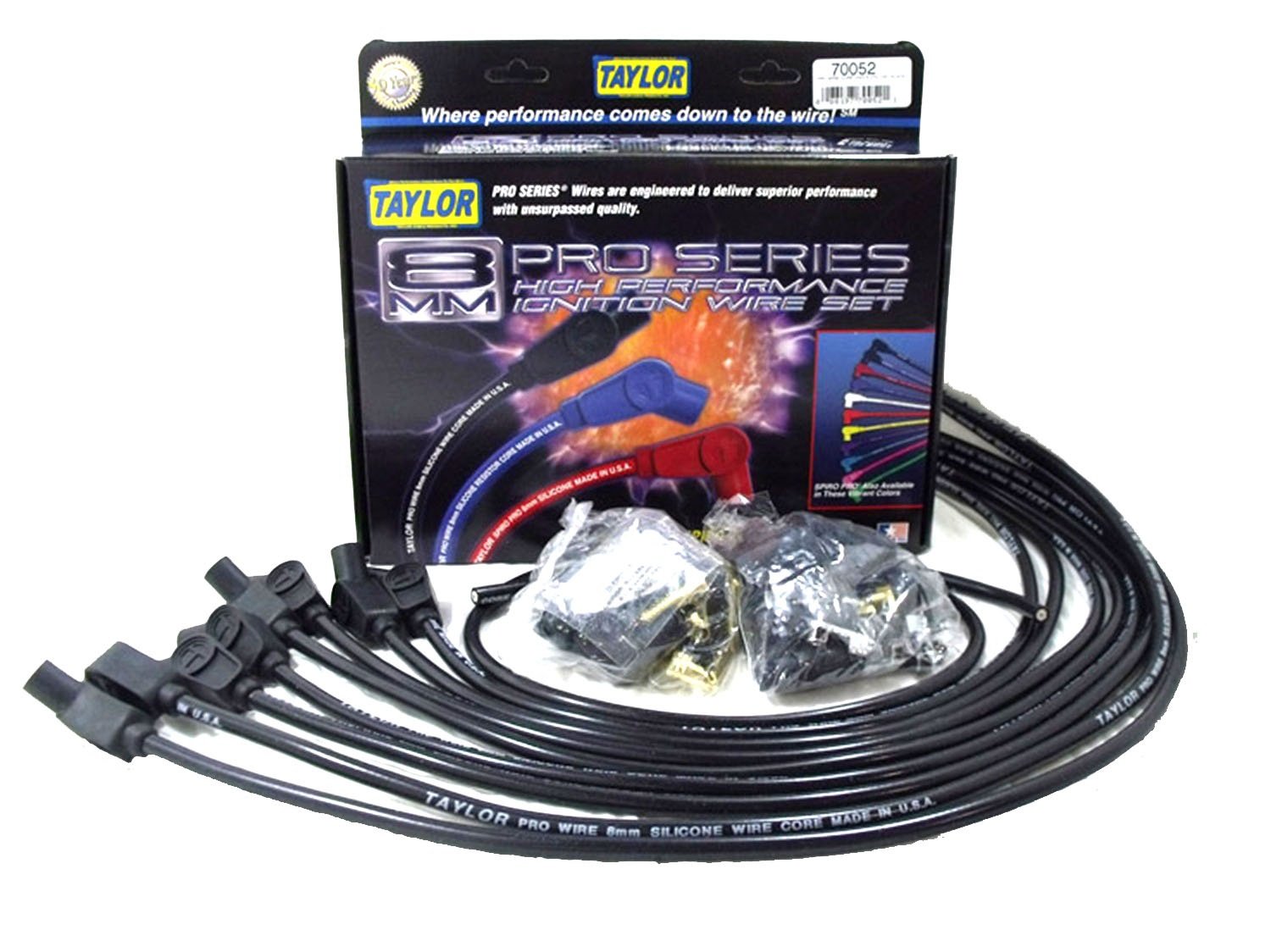 Taylor Cable 70052 8mm Pro Wire Black Spark Plug Wire Set - High Performance Ignition Wires for Cars, Trucks & SUVs - Perfect for Engine Upgrades & Tuning
