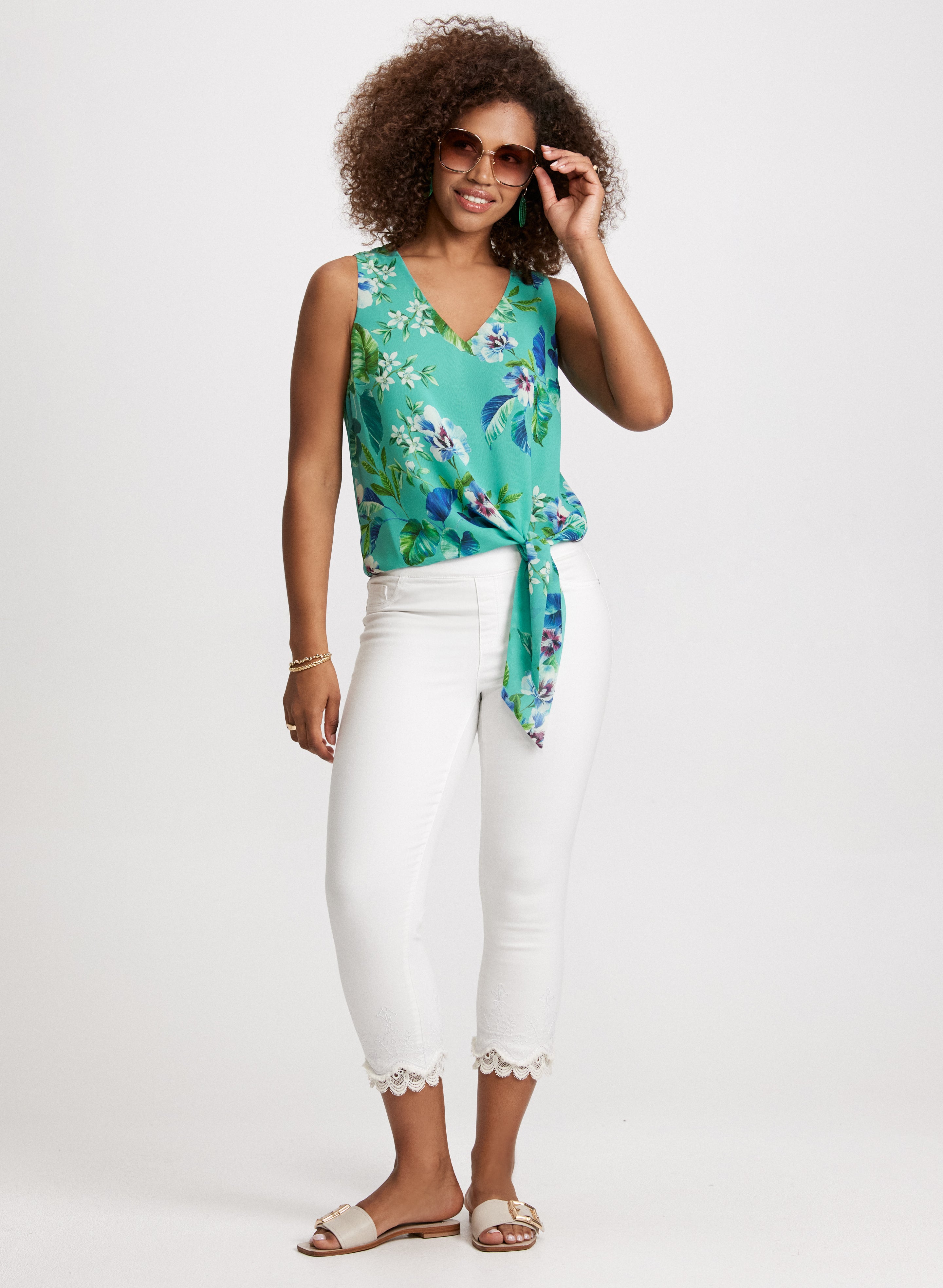 Floral Print Tied Hem Blouse - Women's Fashion Tops for Spring Summer | Casual Office Wear & Date Night Outfits