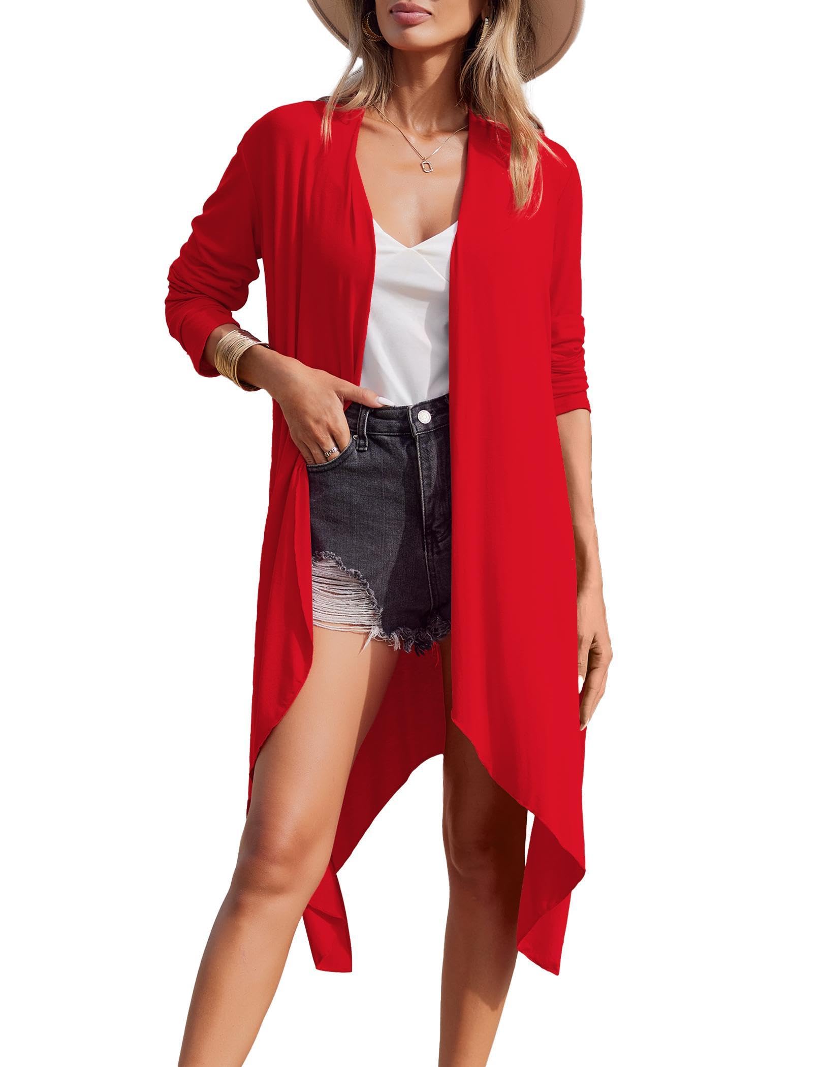 Meaneor Women's Lightweight Long Sleeve Asymmetrical Hem Duster Cardigan - Open Front Drape Sweater for Casual & Office Wear (Sizes S-3XL) | Perfect for Layering in Fall & Spring Seasons