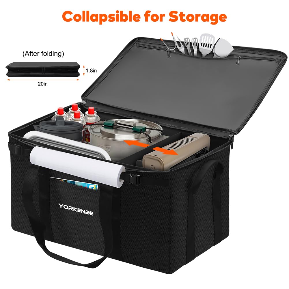 45L Heavy Duty Waterproof Camping Organizer Bag with Hard Bottom & Zippered Lid - 1680D Durable Storage for Camping Cookware, Cooking Utensils - Perfect for RV Trips, Hiking Adventures & Outdoor Cooking Gear Organization