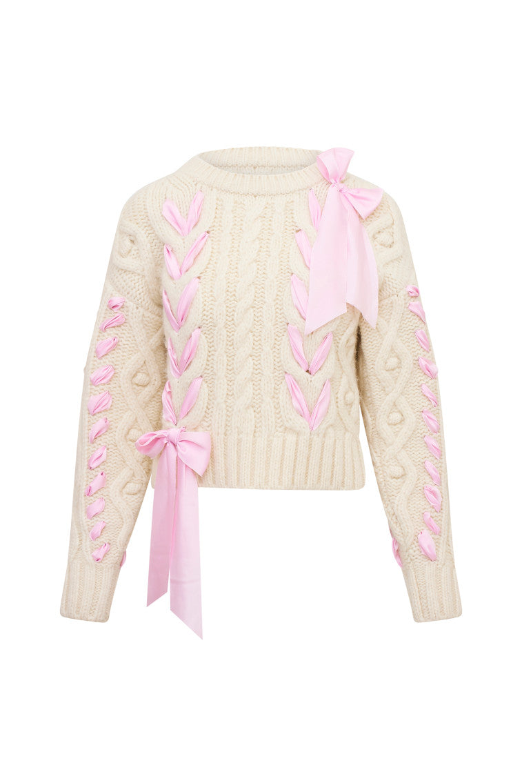 Parson Alpaca Blend Ribbon Pullover Sweater - Soft ICY BLUSH Women's Knit Top for Fall & Winter | Cozy Casual Wear, Office Outfits, Date Night Looks