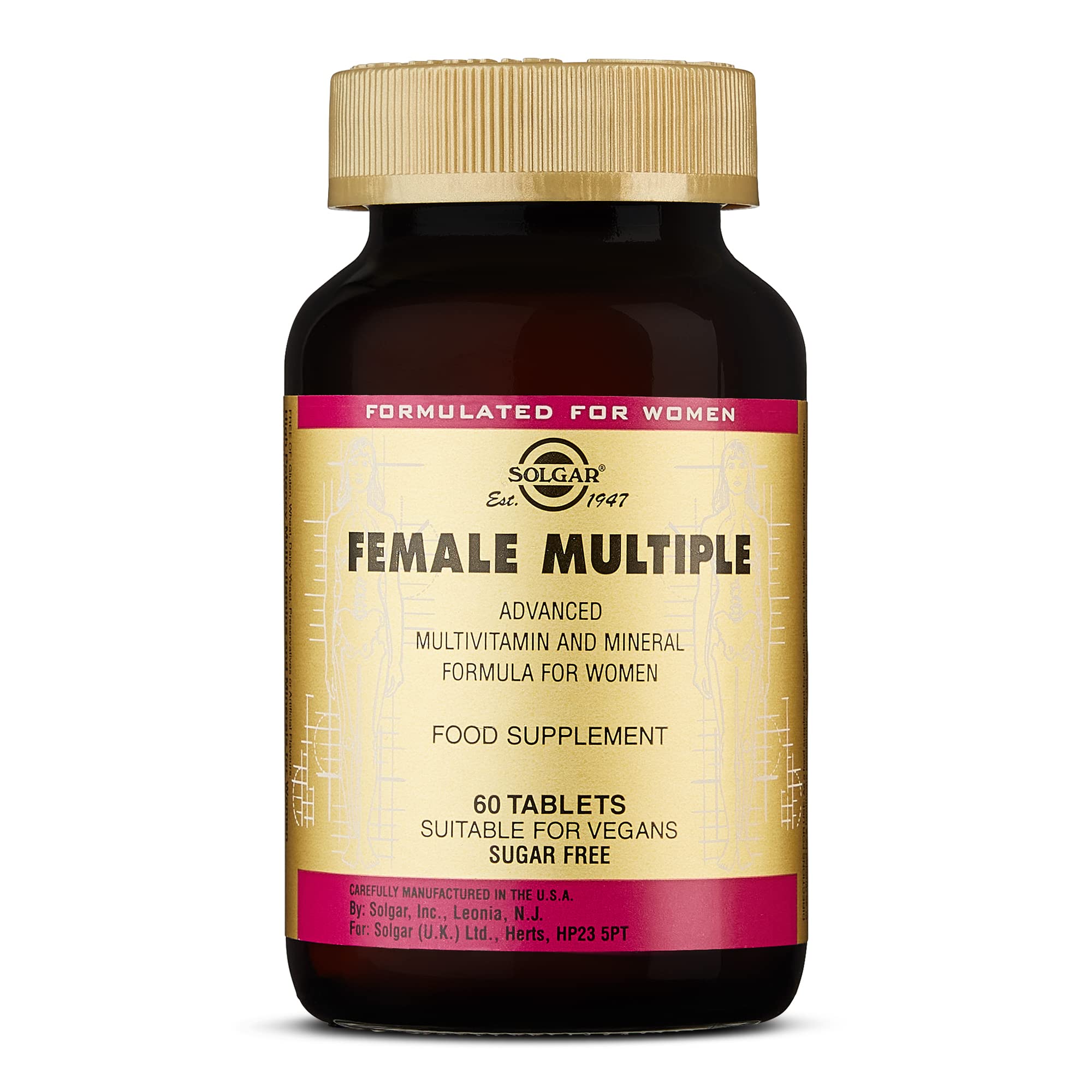 Solgar Female Multiple Multivitamin for Women - 60 Tablets with Minerals & Herbal Formula - Advanced Phytonutrient Support - Vegan, Gluten Free, Dairy Free, Kosher - 20 Servings - Daily Wellness & Energy Boost for Active Women