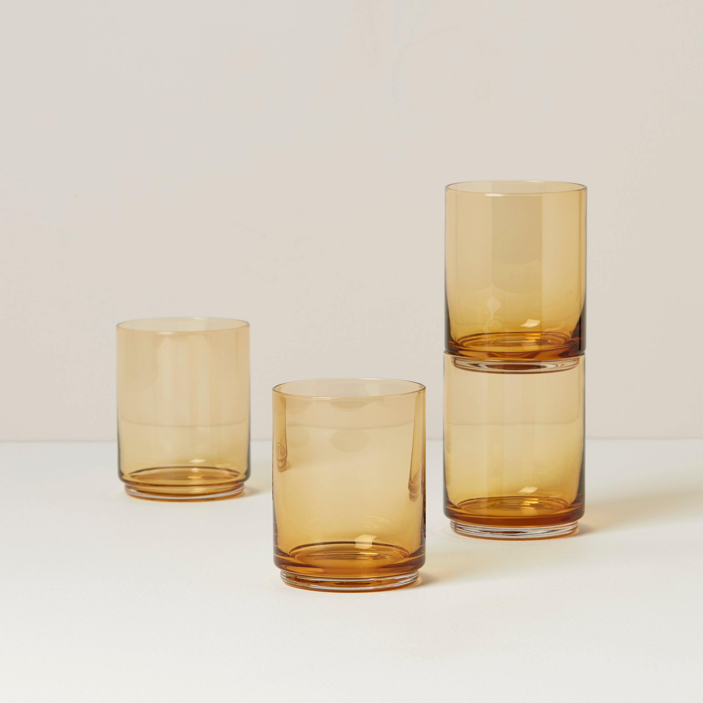Tuscany Classics Stackable Amber Tall Glasses Set of 4 - Elegant Drinking Glasses for Wine, Cocktails & Iced Beverages - Perfect for Dinner Parties, Bars & Home Entertaining