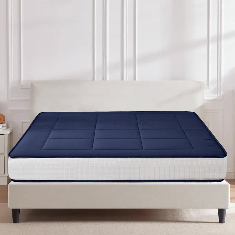 MAXYOYO 8-Inch Thick Japanese Futon Mattress - Navy Blue Square Quilting Floor Bed | Perfect for Small Spaces, Guest Rooms & Minimalist Home Decor
