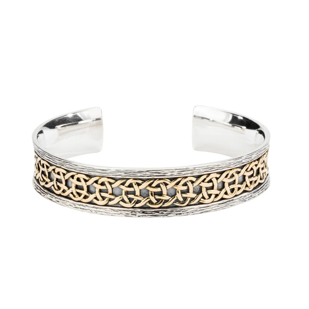 10k Gold and Silver Scavaig Bangle Bracelet for Women - Elegant Celtic Jewelry for Everyday Wear, Gifts, and Special Occasions