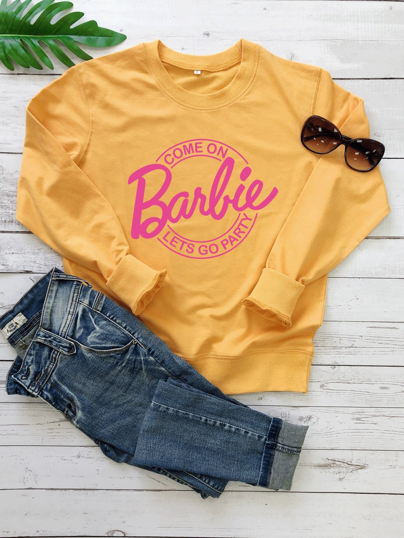Barbie English Letter Print Hoodie - Fashion Couple Round Neck Sweatshirt | Loose Fit Soft Long Sleeve Tops for Women & Men | Perfect for Casual Wear, Street Style & Couple Outfits