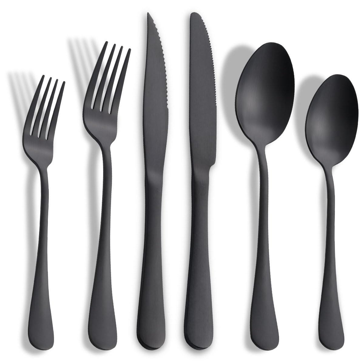 24-Piece Matte Black Silverware Set with Steak Knives - Stainless Steel Flatware Set for 4 - Modern Cutlery Utensils Set - Dishwasher Safe Spoons & Forks Set - Perfect for Restaurants, Dinner Parties & Everyday Use