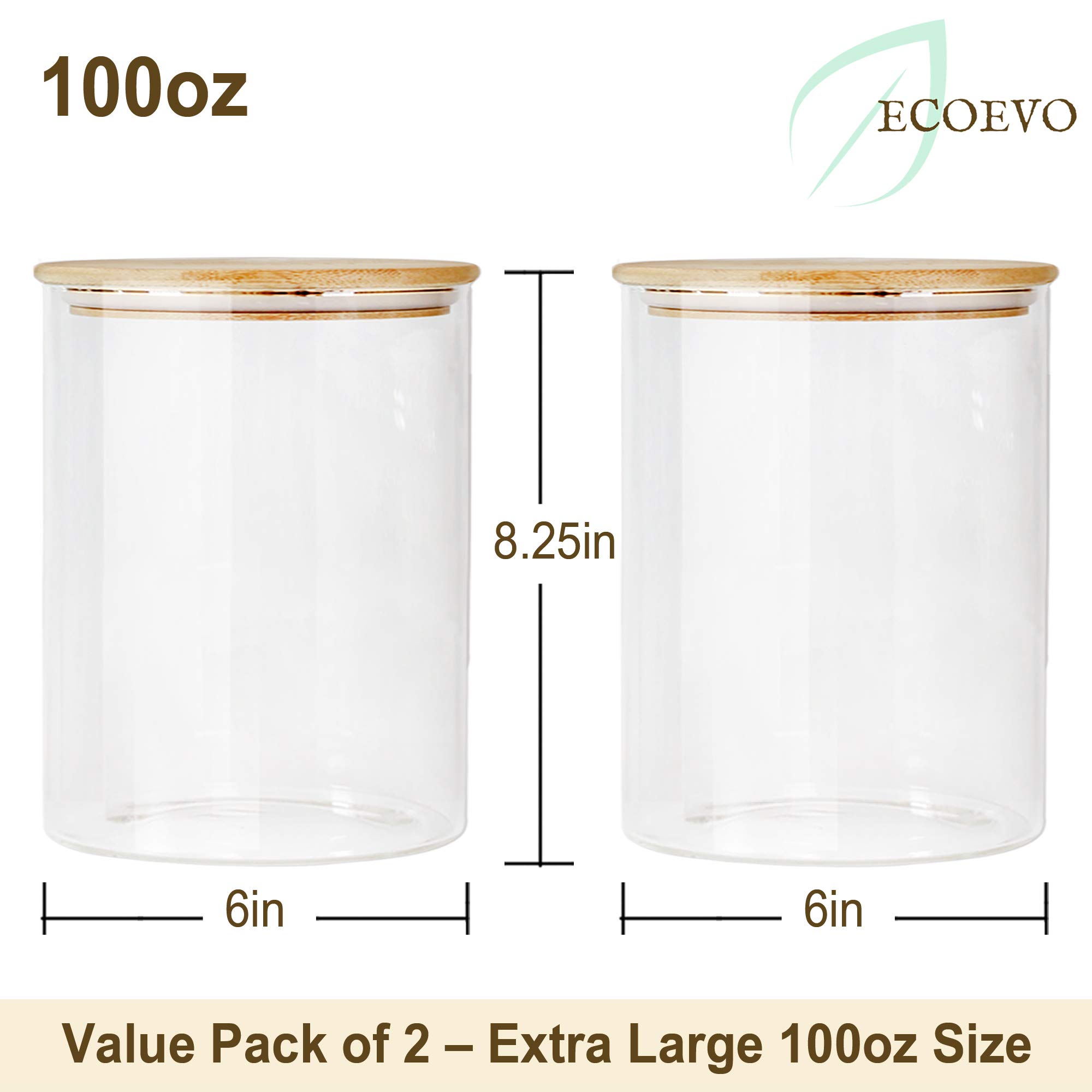 Airtight Glass Jars with Bamboo Lids - 100oz Large Food Storage Containers Set for Flour, Sugar & Pantry Organization - Perfect for Kitchen, Baking & Bulk Food Storage