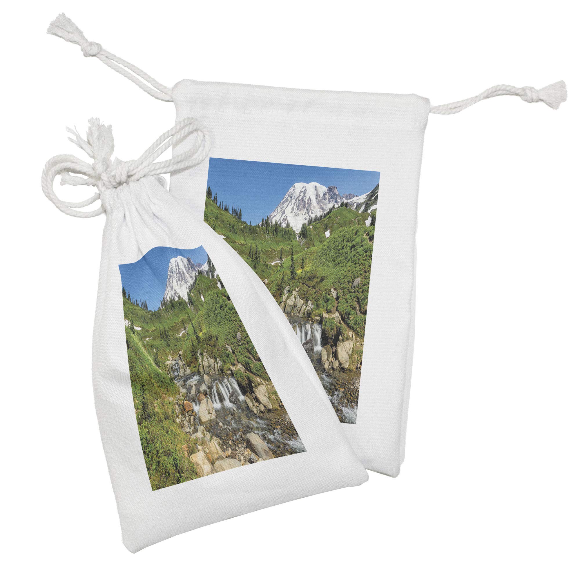 Ambesonne 2-Pack Travel Fabric Pouch Set - Mount Rainier National Park Edith Creek Scenic Design, 9