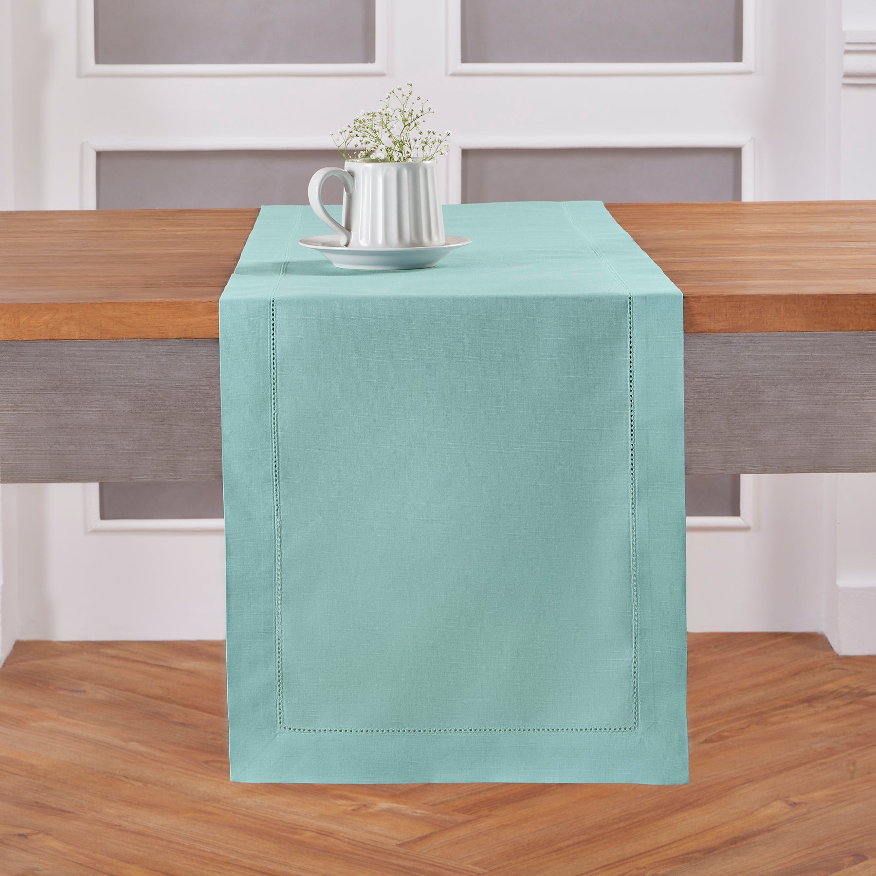Premium Cotton Linen Hemstitch Table Runner - Elegant Dining Table Decor for Weddings, Parties & Home Decor - 60