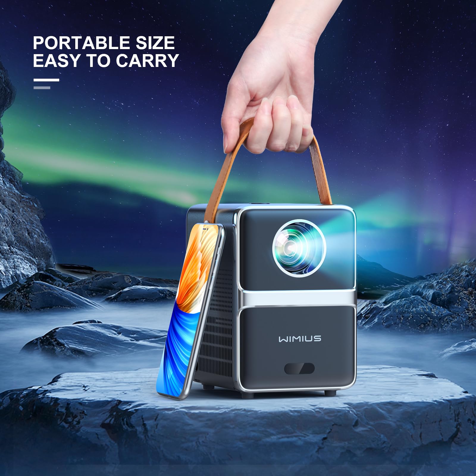 WIMIUS 1080P Mini Projector with 5G WiFi & Bluetooth - Portable Outdoor Movie Projector for Home Theater, Camping & Backyard - 300