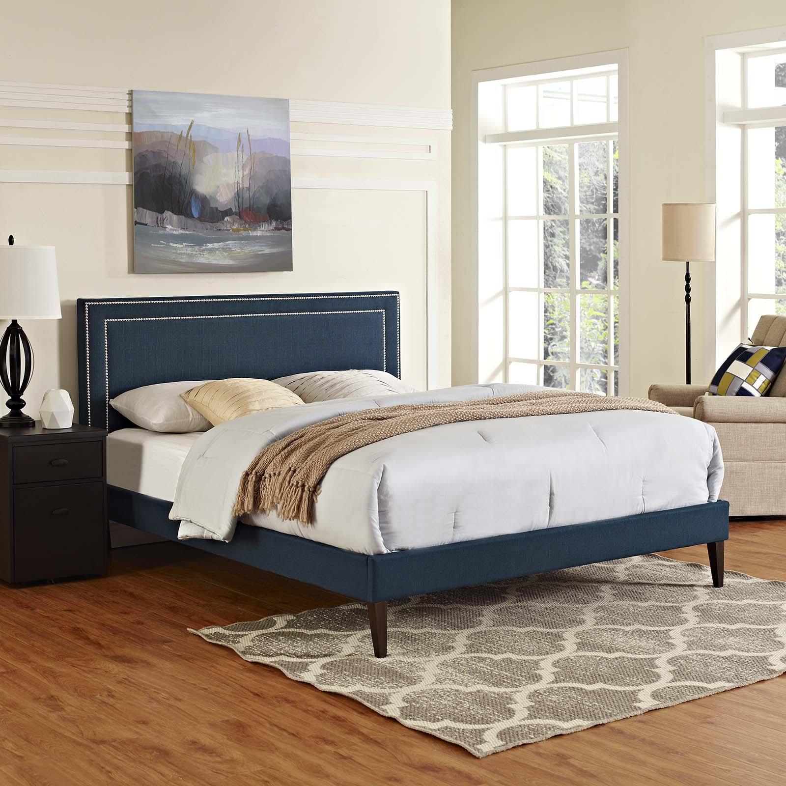 Virginia Fabric Platform Bed Frame with Squared Tapered Legs - Modern Upholstered Bed for Bedroom, Guest Room or Dorm