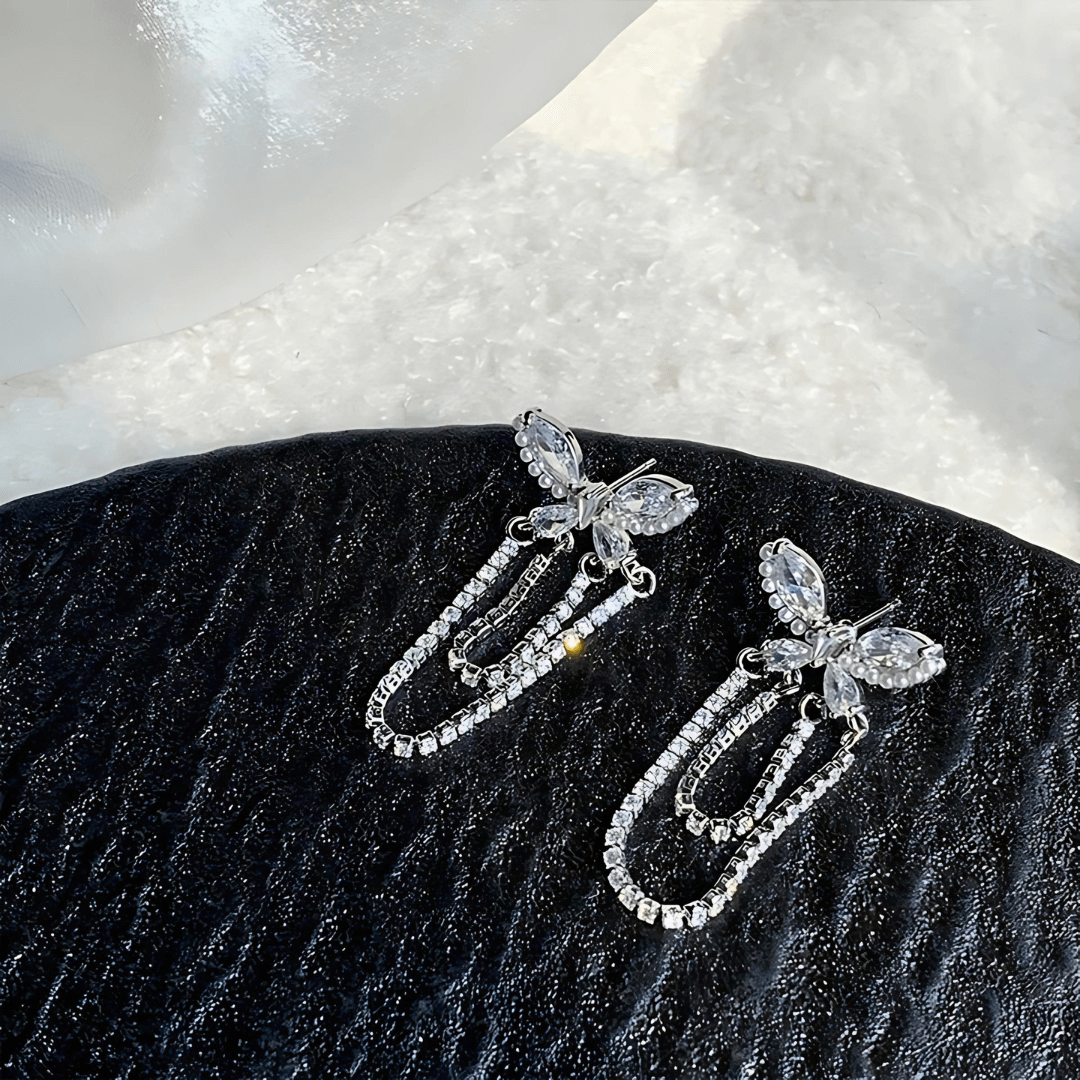 Sparkly Butterfly Tassel Drop Dangle Earrings for Women | Fashion Jewelry Gift for Party, Wedding, Prom | R2747