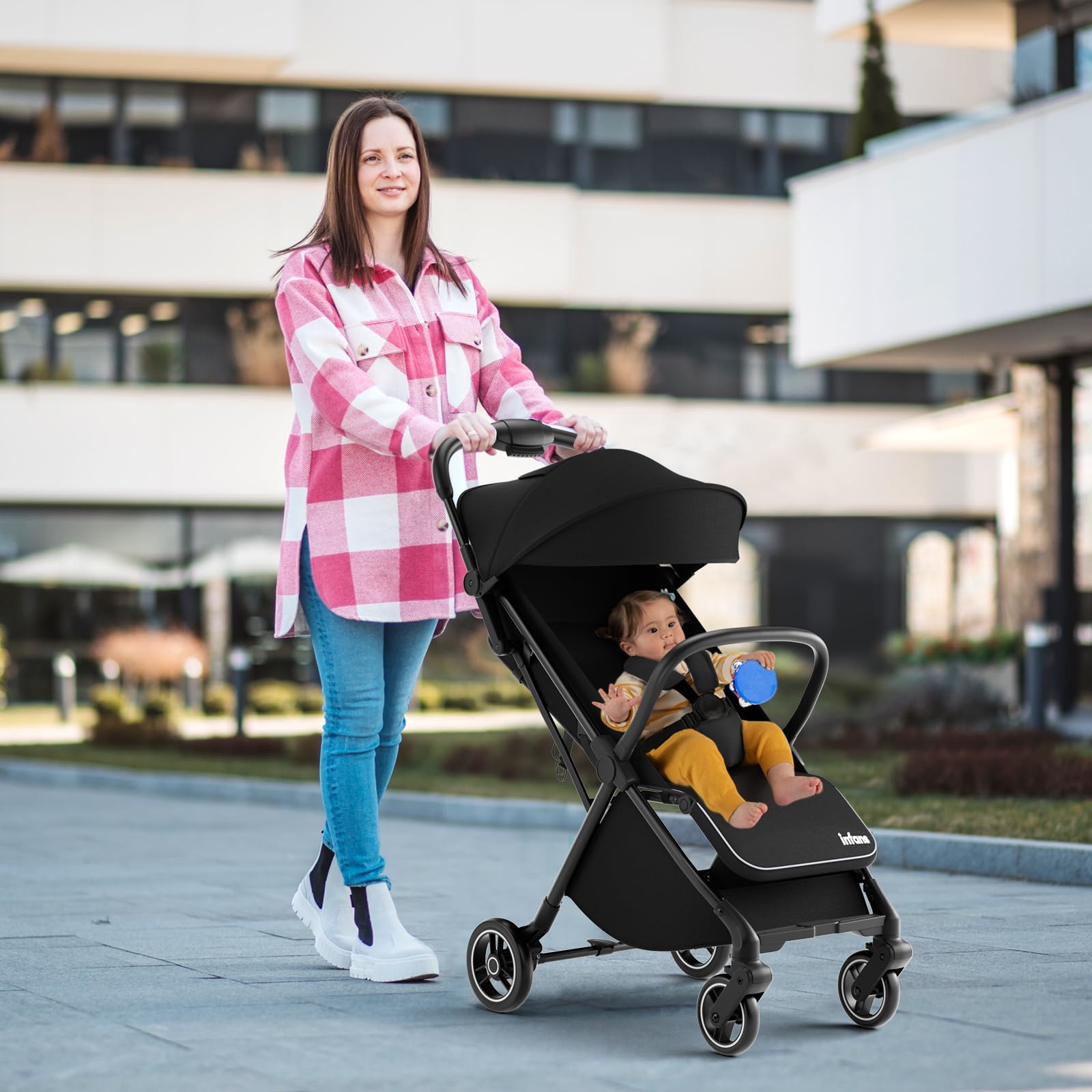 INFANS Lightweight Baby Stroller - Ultra Compact Foldable Travel Stroller for Airplane, One-Hand Gravity Fold with Near Flat Recline Seat, Suitable for Infants 0-36 Months | Perfect for Travel, Shopping & Daily Walks