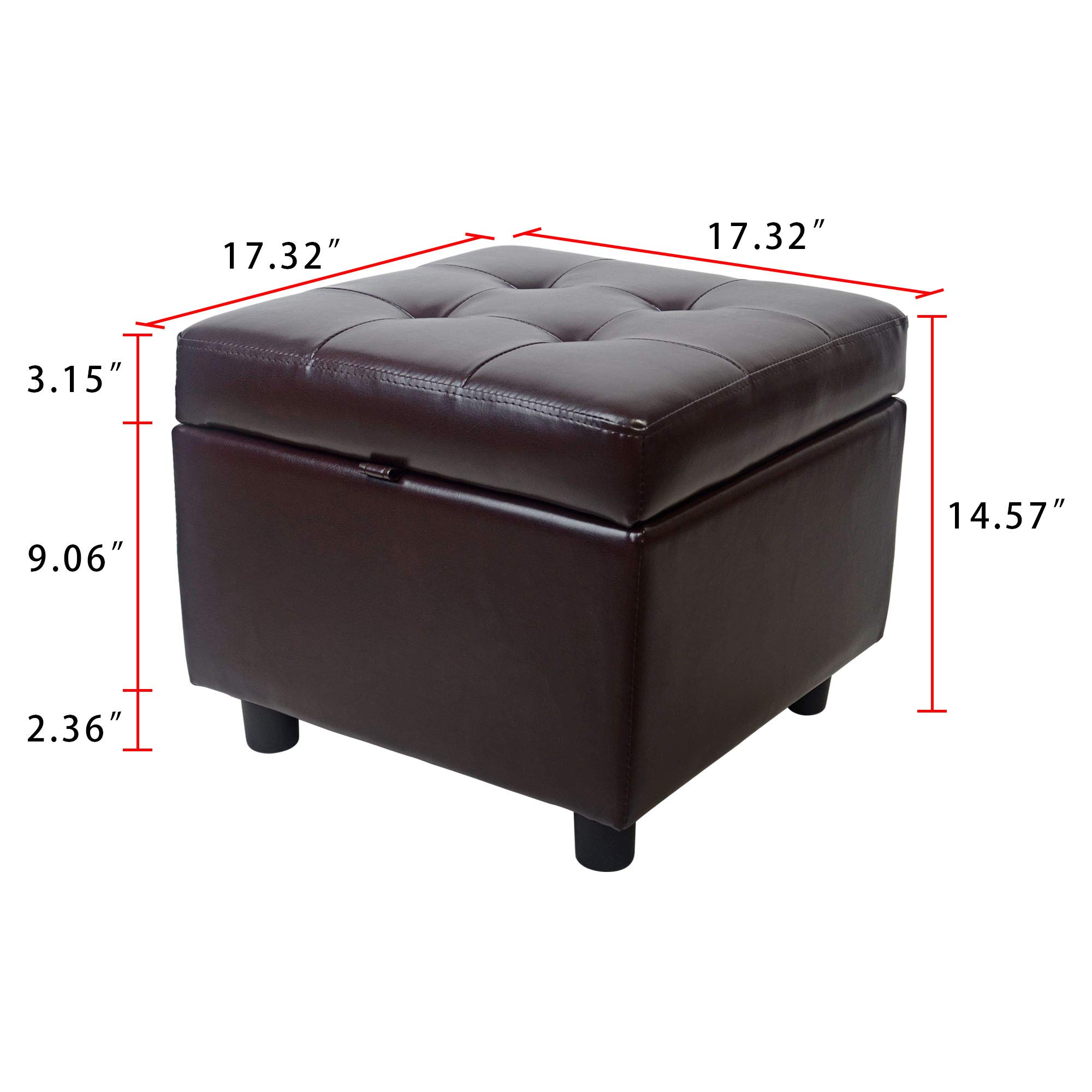 Premium Tufted Leather Storage Ottoman Cube - Brown Flip Top Foot Rest with Hidden Storage | Perfect for Living Room, Bedroom & Home Office Decor