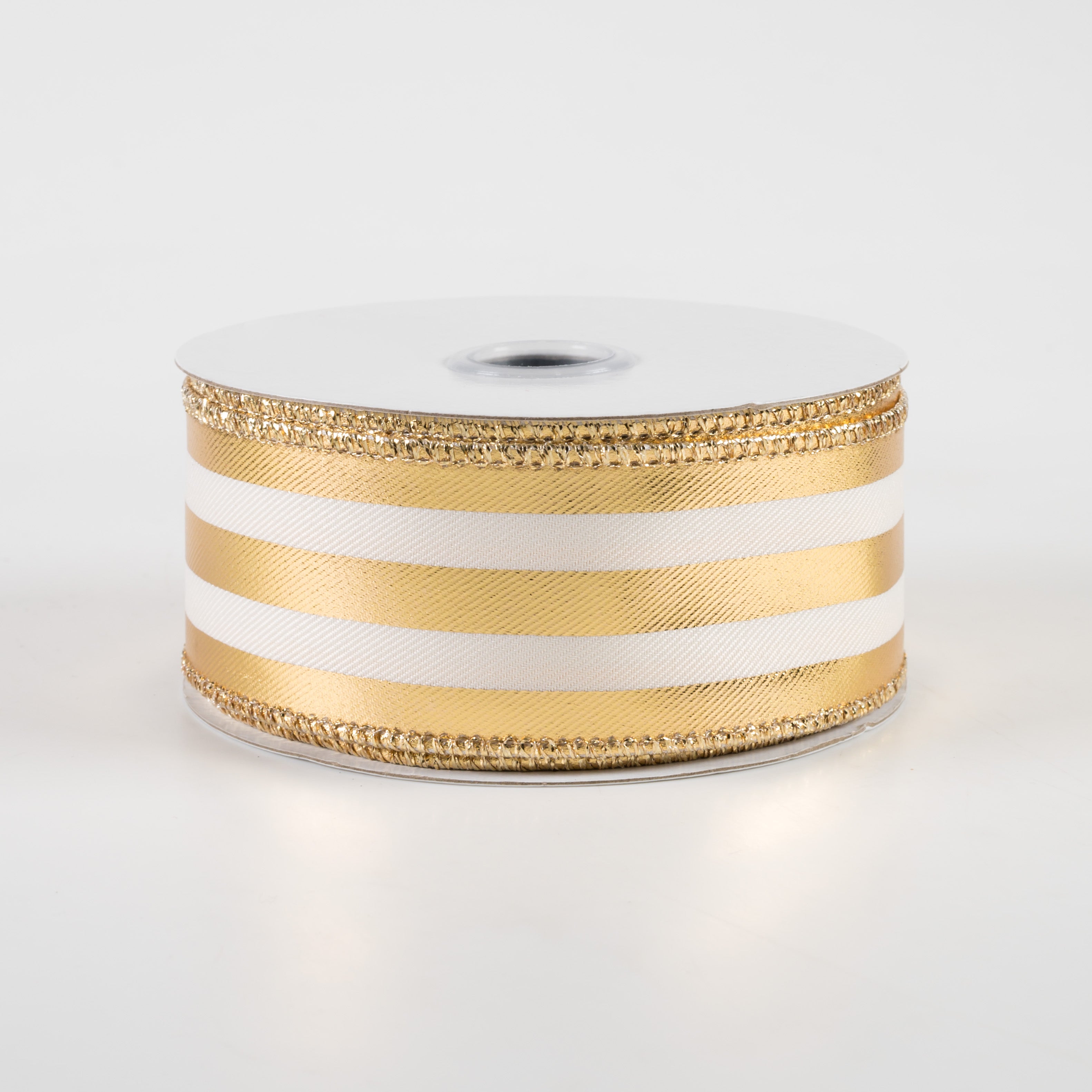 1.5 Inch Metallic Vertical Stripes Ribbon - Ivory & Gold (10 Yards) - Perfect for Gift Wrapping, Wedding Decorations, DIY Crafts and Party Favors