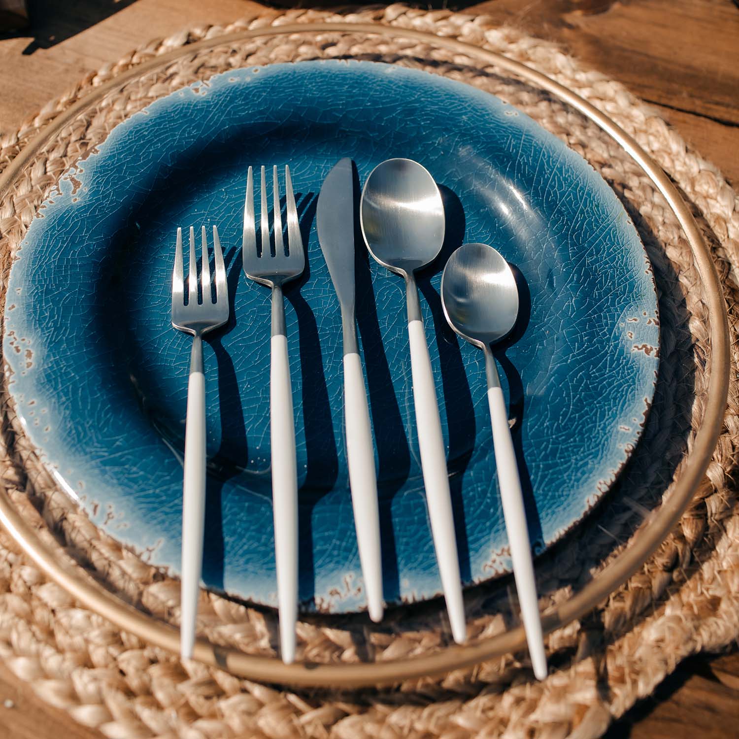 Premium 20-Piece Flatware Set with Satin White Finish & Elegant Pom Handle - Perfect for Dinner Parties, Weddings, and Upscale Dining
