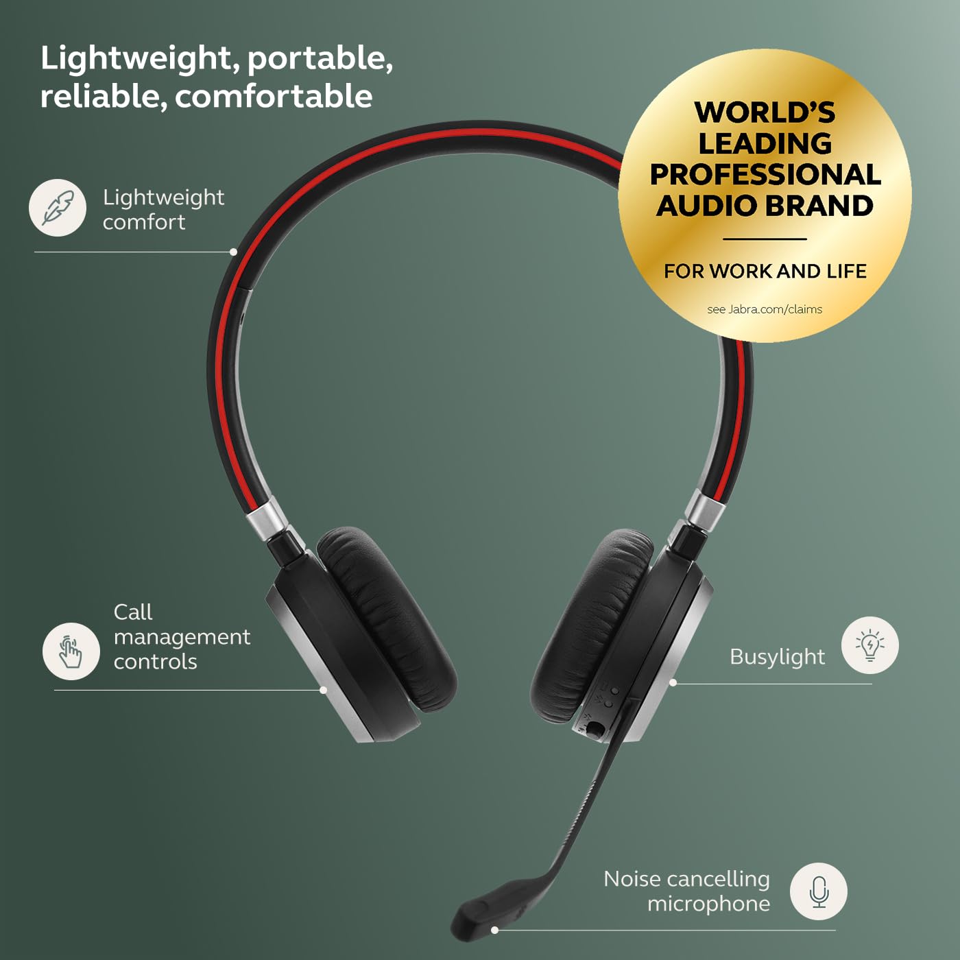 Jabra Evolve 65 SE Link380a UC Stereo Bluetooth Headset with Active Noise Cancelling Mic, 14H Battery & Dual Connectivity - Wireless Headphones for Office, Remote Work, Call Centers & Online Meetings - Black