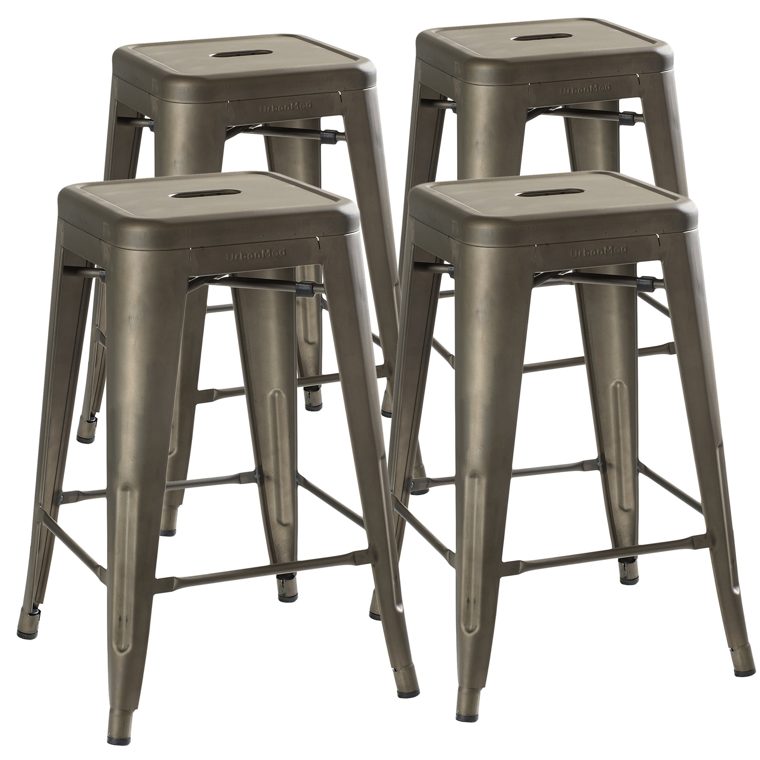 24 Inch Bar Stools for Kitchen Counter Height - Indoor Outdoor Metal Stools with Rustic Gunmetal Finish - Perfect for Kitchen Islands, Patios, and Dining Areas