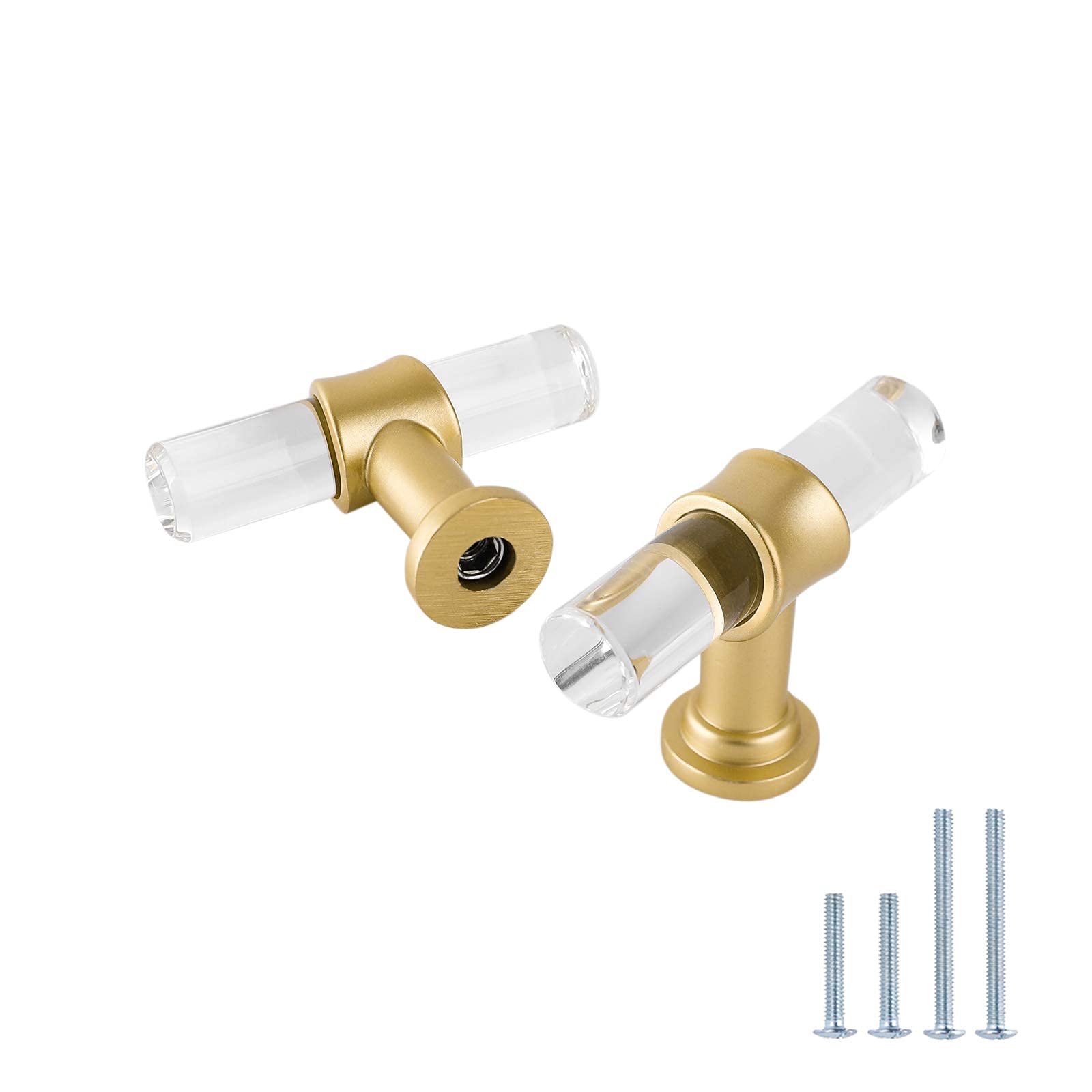 50 Pack Gold Acrylic Kitchen Cabinet Knobs - Modern T-Bar Drawer Handles with Zinc Alloy Base for Dresser, Bathroom & Cabinet Doors - Durable White Kitchen Hardware for Home Renovation & DIY Projects