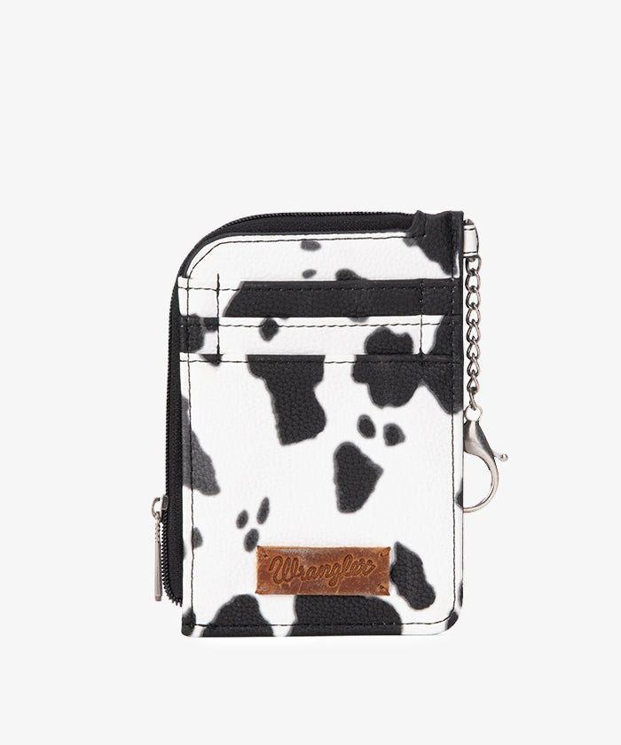Wrangler Genuine Leather Cow Print Card Holder for Men & Women - Slim RFID Blocking Wallet for Credit Cards & ID - Perfect for Travel, Work, and Everyday Use