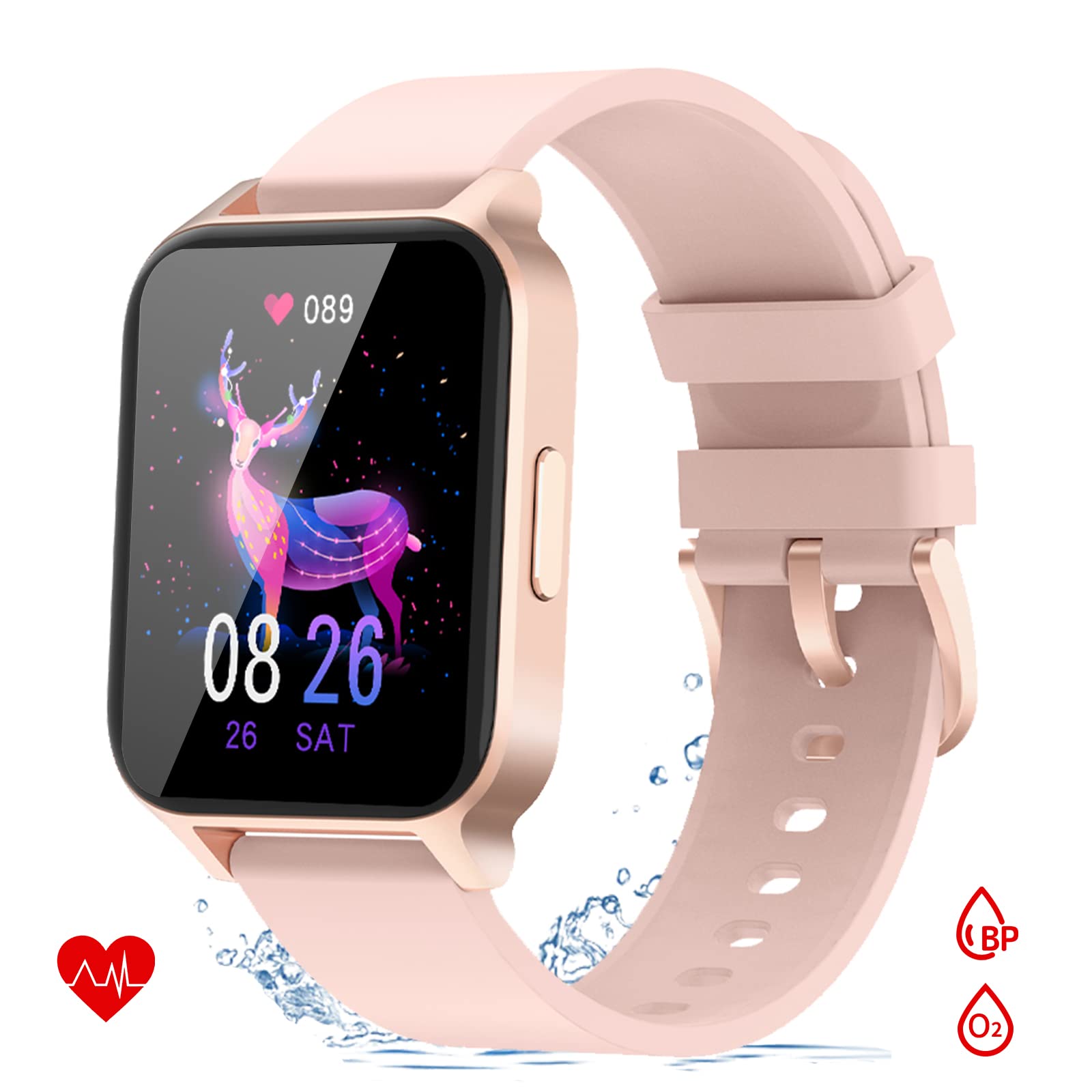 GADIXY 1.69 Inch Smart Watch for Women - Fitness Tracker with Heart Rate & Sleep Monitor, 24 Sport Modes, Compatible with Android Phones (Pink) | Perfect for Workouts, Running, Yoga & Daily Activity Tracking