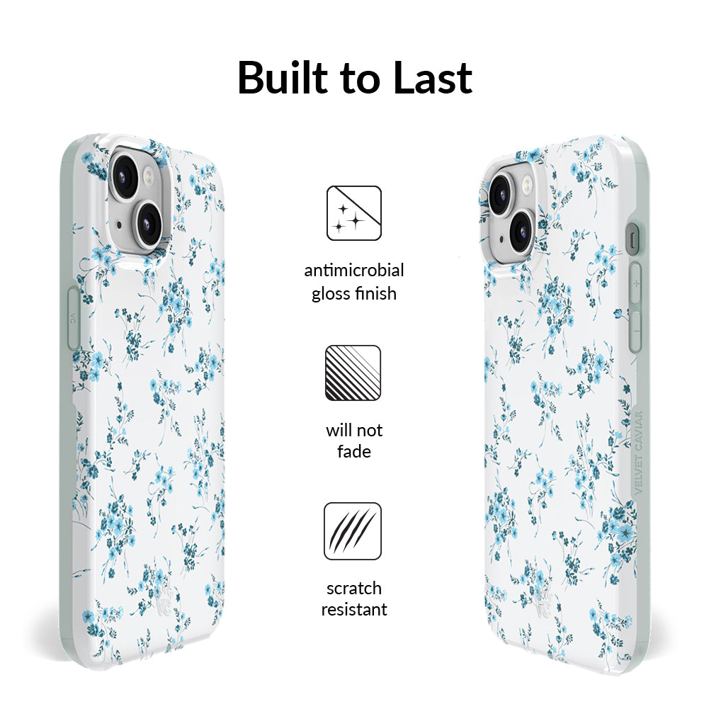 French Blue Floral iPhone Case - Elegant Flower Design Protective Cover for iPhone 13/14/15 Pro Max - Perfect for Everyday Use, Travel & Gift Giving