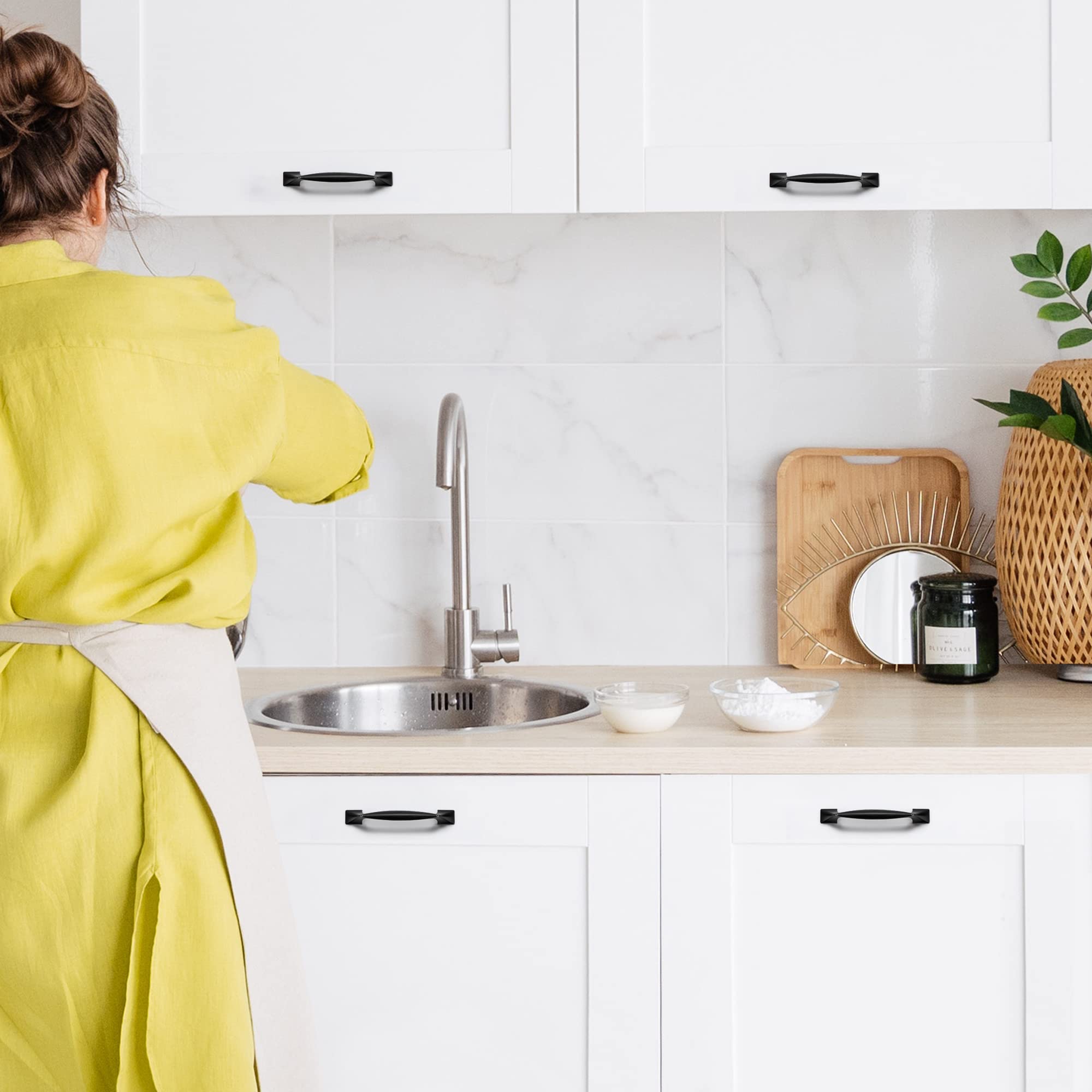 Ravinte 10 Pack Black Cabinet Handles - 3-3/4 Inch Kitchen Cabinet Pulls, Curved Drawer Handles for Cupboards & Dressers - Includes Screwdriver - Perfect for Modern Kitchen & Bathroom Renovation