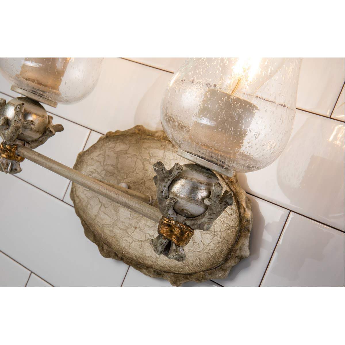 Lucas McKearn Trellis 2-Light Metal Bathroom Vanity Light in Neutral Cream/Silver - Modern Fixture for Bathroom, Powder Room, and Dressing Area Lighting