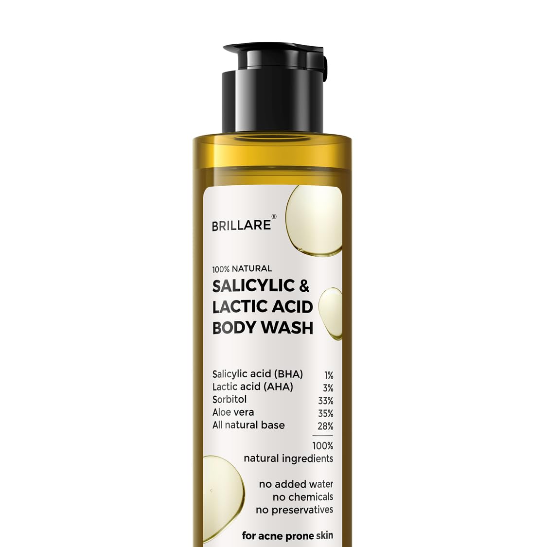 Brillare Salicylic & Lactic Acid Body Wash for Acne-Prone Skin - Clears & Purifies Oily Skin for Men & Women | Daily Shower Solution for Back Acne & Body Breakouts